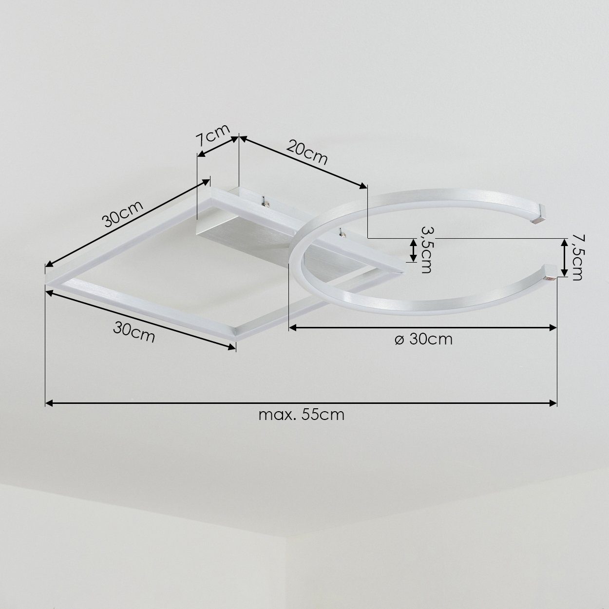 dimmbare in Kelvin, »Parco« aus Deckenleuchte Weiß/Silber, über 2800 Metall/Kunststoff Lumen,dimmbar Watt, Deckenlampe hofstein Lichtschalter Leuchte,23,5 verstellbare 3000