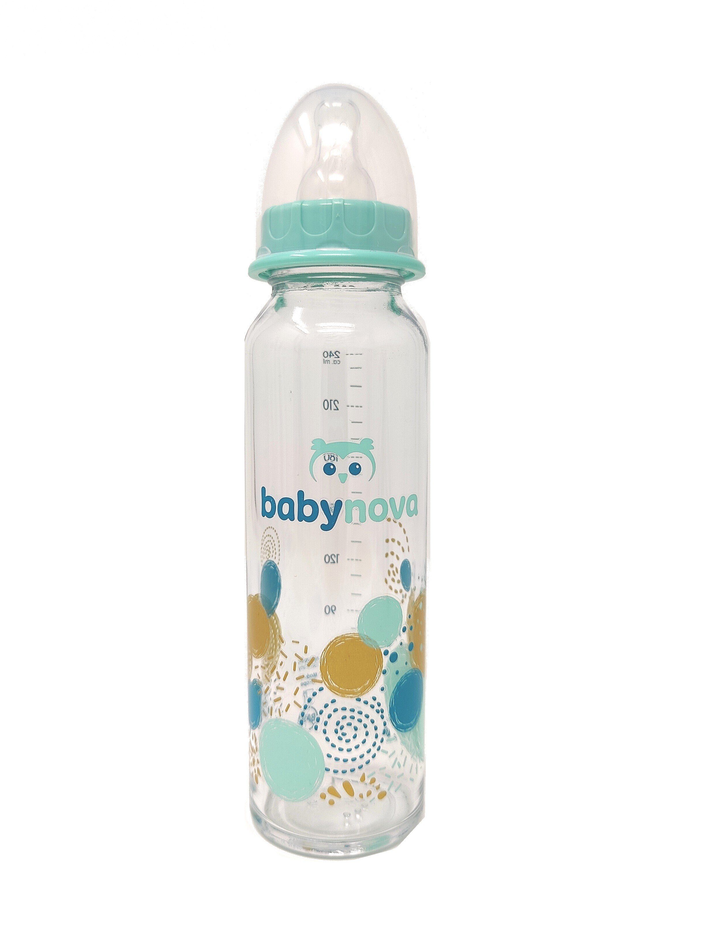 Baby-Nova Babyflasche Schmalhals Standart Glasflasche 240ml Flasche Türkis
