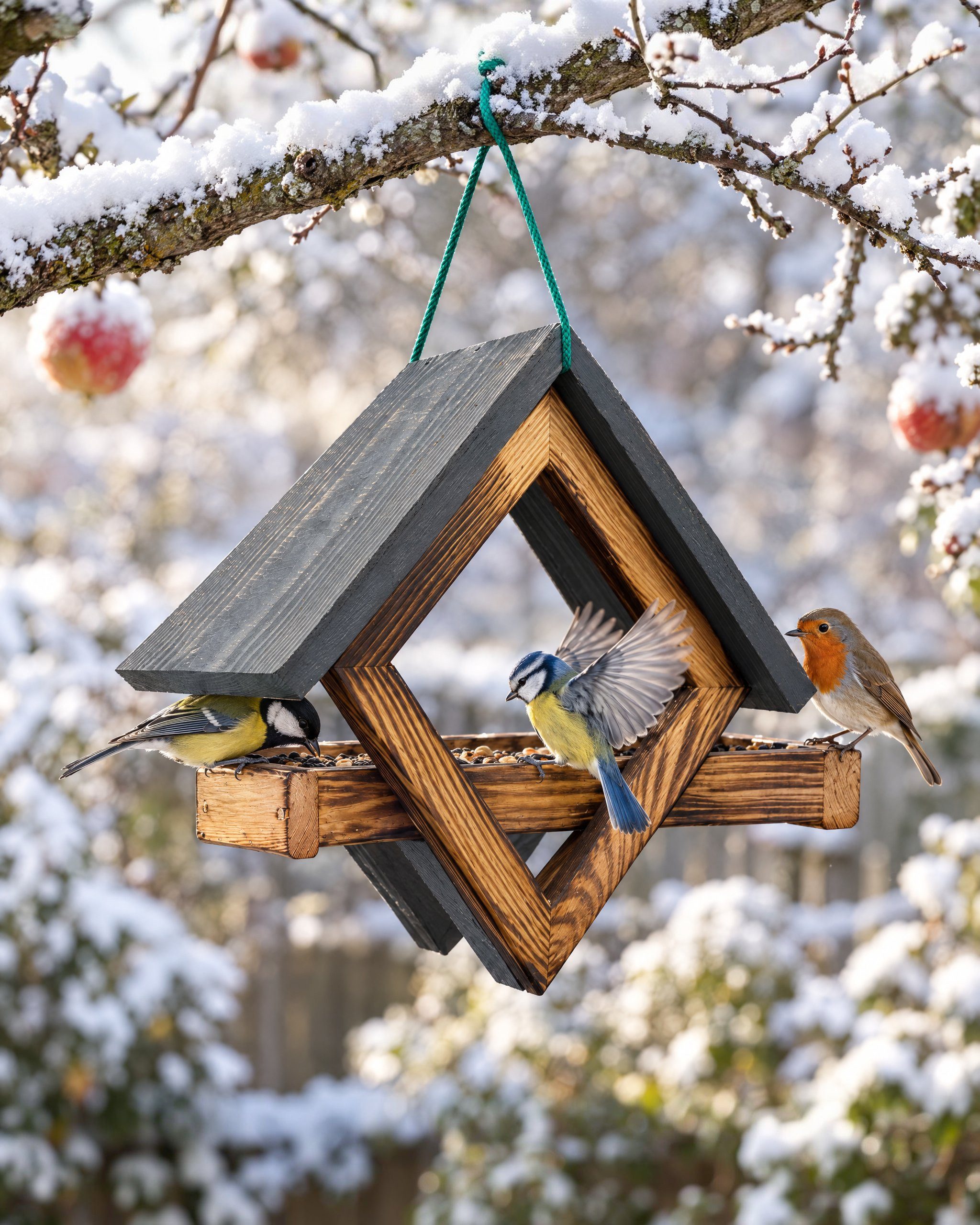 Zooprinz Futterhaus Vogelfutterhaus Birdy Bar zum Aufhängen, Kiefernholz, lasiert, offene Futterbar, Futterschale 30 cm