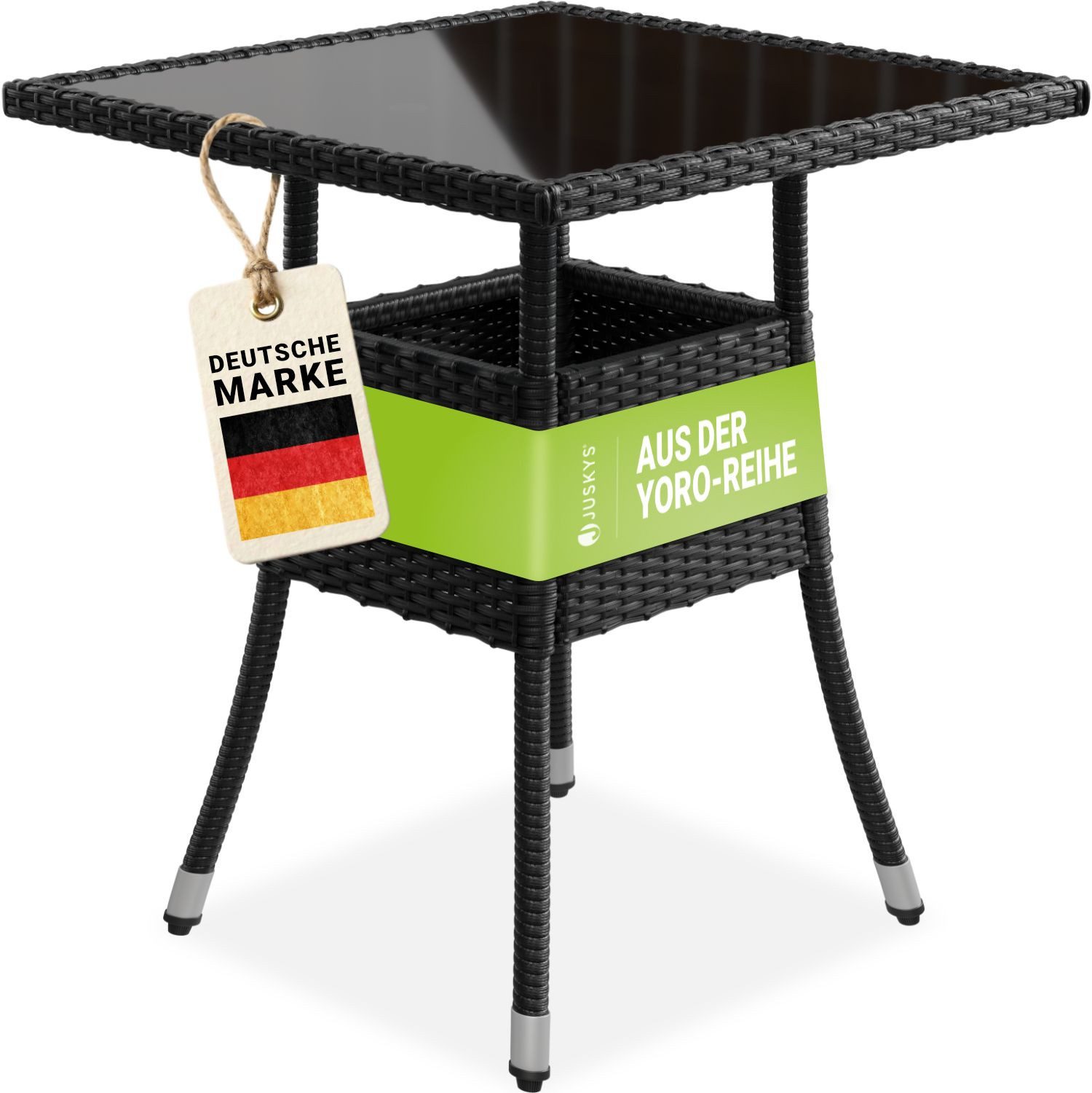 Juskys Gartentisch Yoro, eckig, aus Polyrattan, wetterfest & langlebig, pflegeleicht