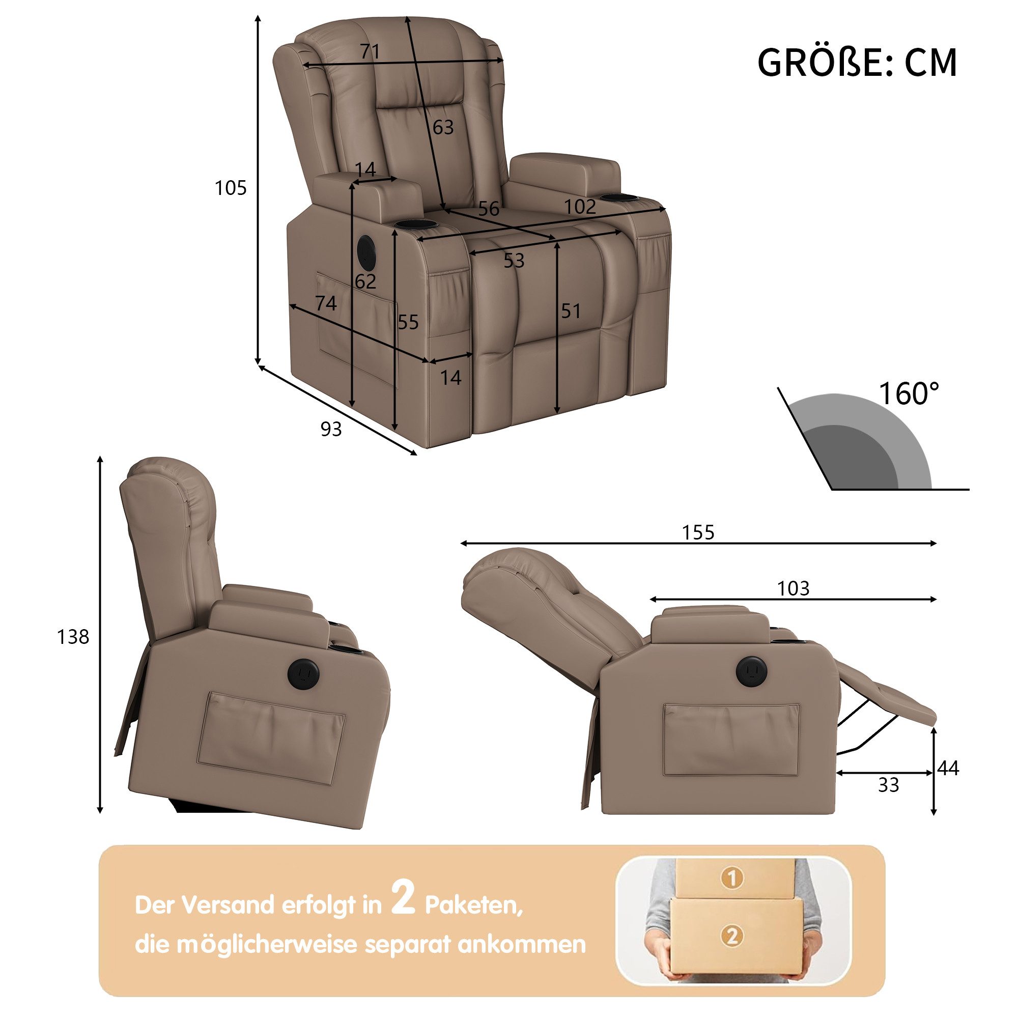 FUROKOY Massagesessel TV-Sessel Elektrisch Relaxsessel Fernsehsessel günstig online kaufen