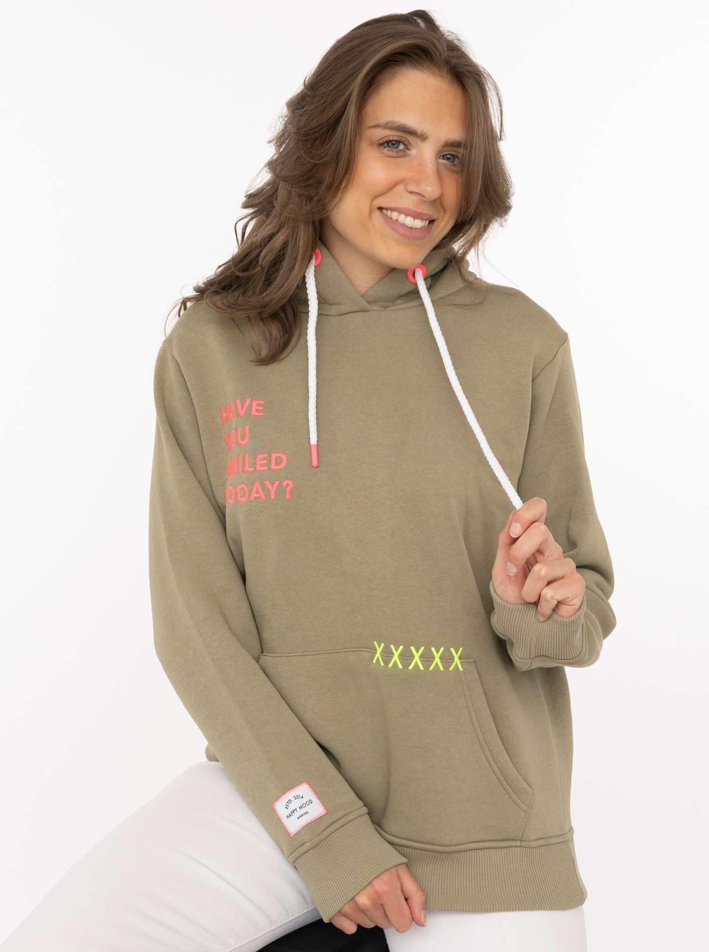 Zwillingsherz Hoodie "Smile Cross" Statement Schriftzug, Stickerei, Kapuze, Kängurutasche