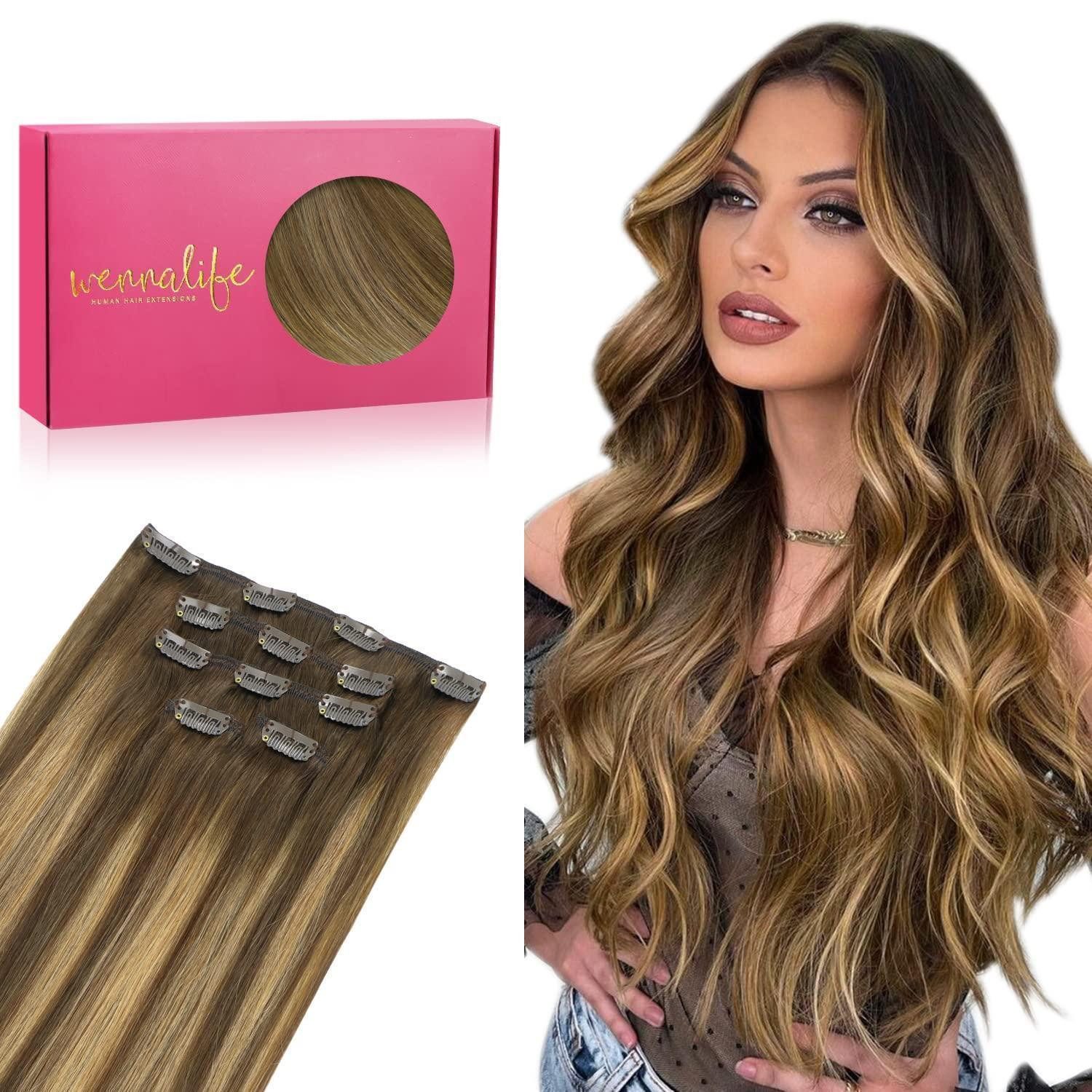 LuxusKollektion Echthaar-Extension Clip in Haarverlängerung Balayage Braun Blond