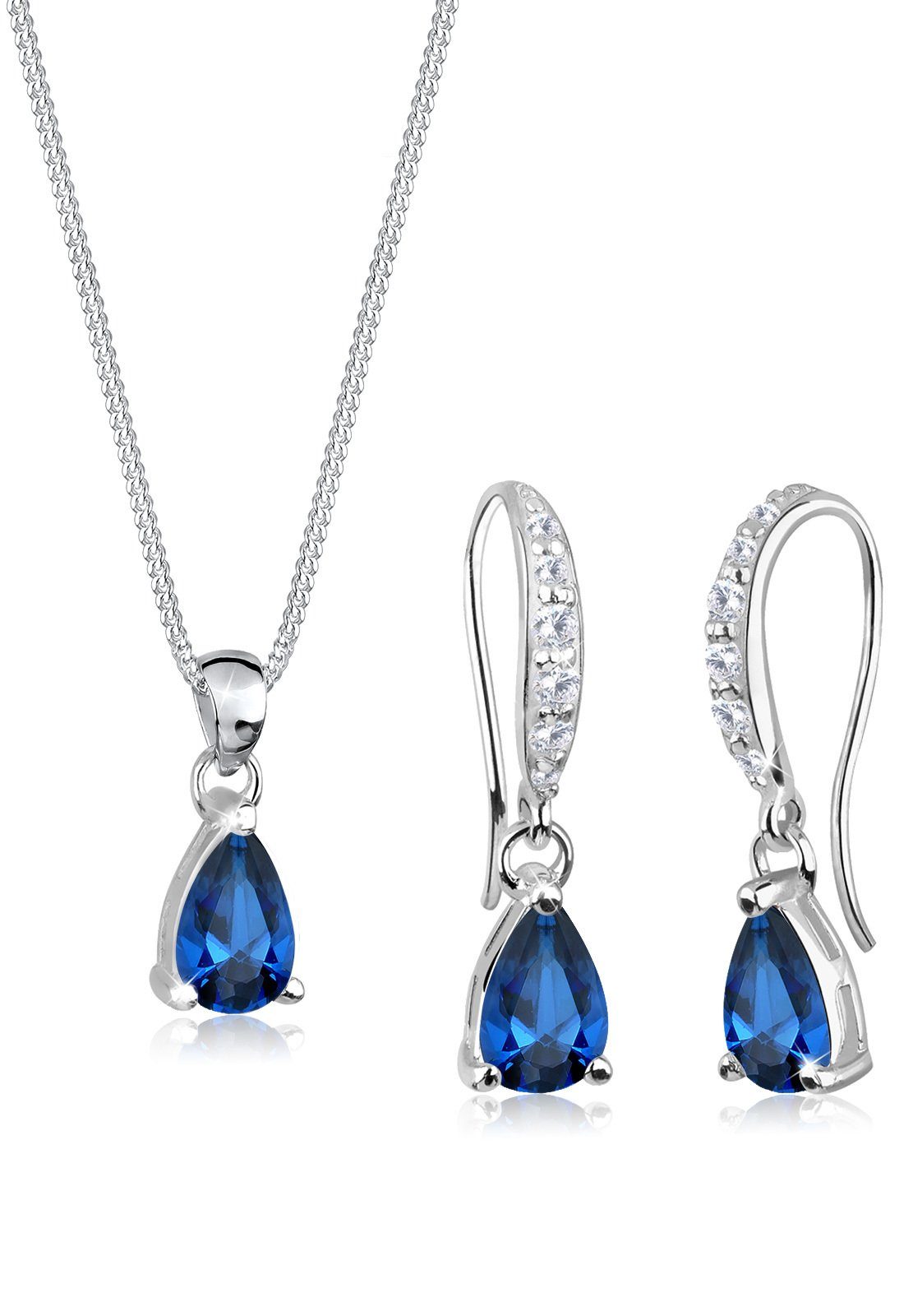 Mode Zirkon Blau Saphir Halskette für Damen Massiv 925 Sterling Silver Schmuck 