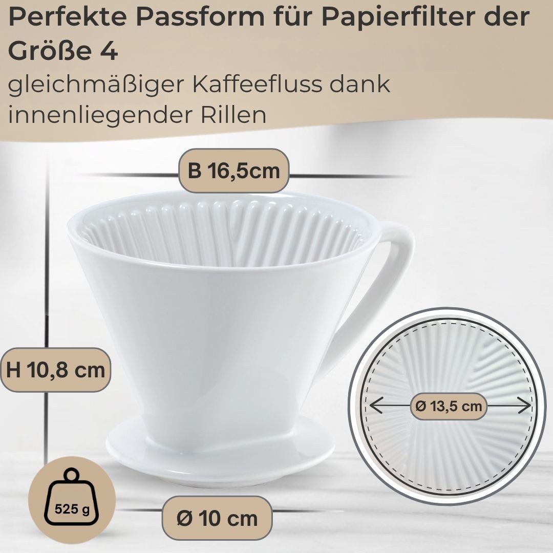 Topanbieter999 Korbfilter TA999 Kaffeefilter weiß aus Keramik Größe 4, Keramik, Handaufguss für ein wohlschmeckendees Kaffeearoma