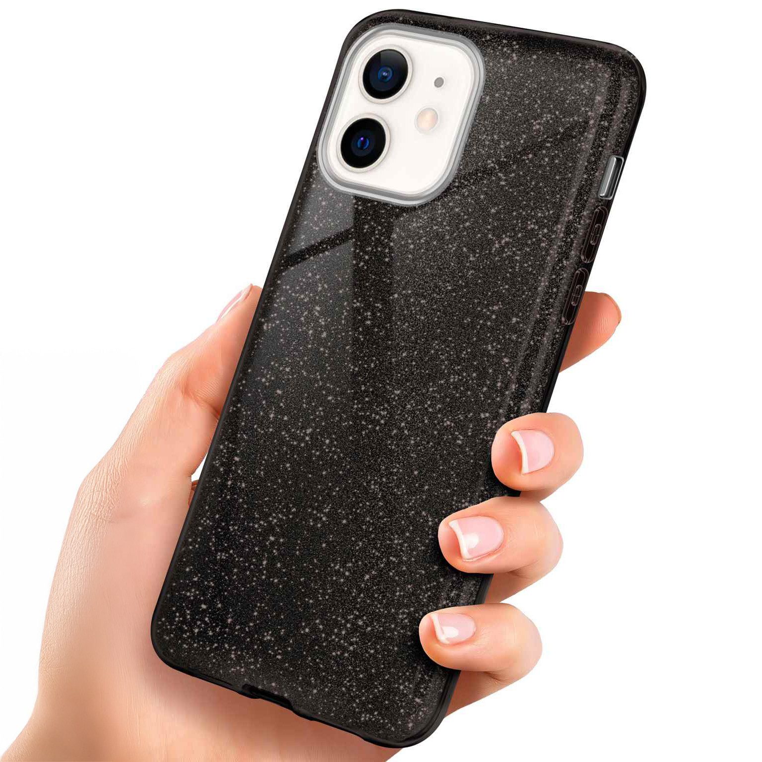 ONEFLOW Handyhülle für iPhone 12 mini Glitzer Hülle Glitter Case Schwarz 5,4 Zoll, Hülle Glitzernd Dünne Schutzhülle mit Kameraschutz Frauen Glitzerhülle