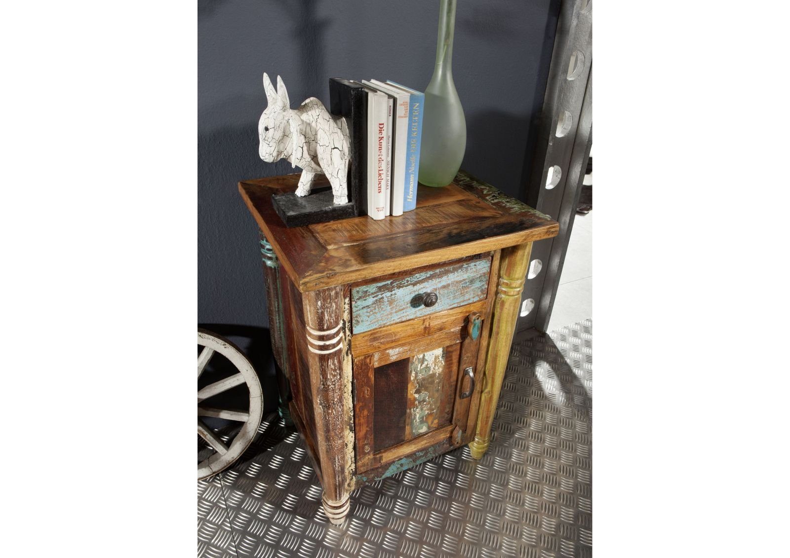 Massivmoebel24 Nachttisch FABLE (Massivholz, Massivholztisch), Nachttisch Altholz 50x42x70 mehrfarbig lackiert FABLE #03