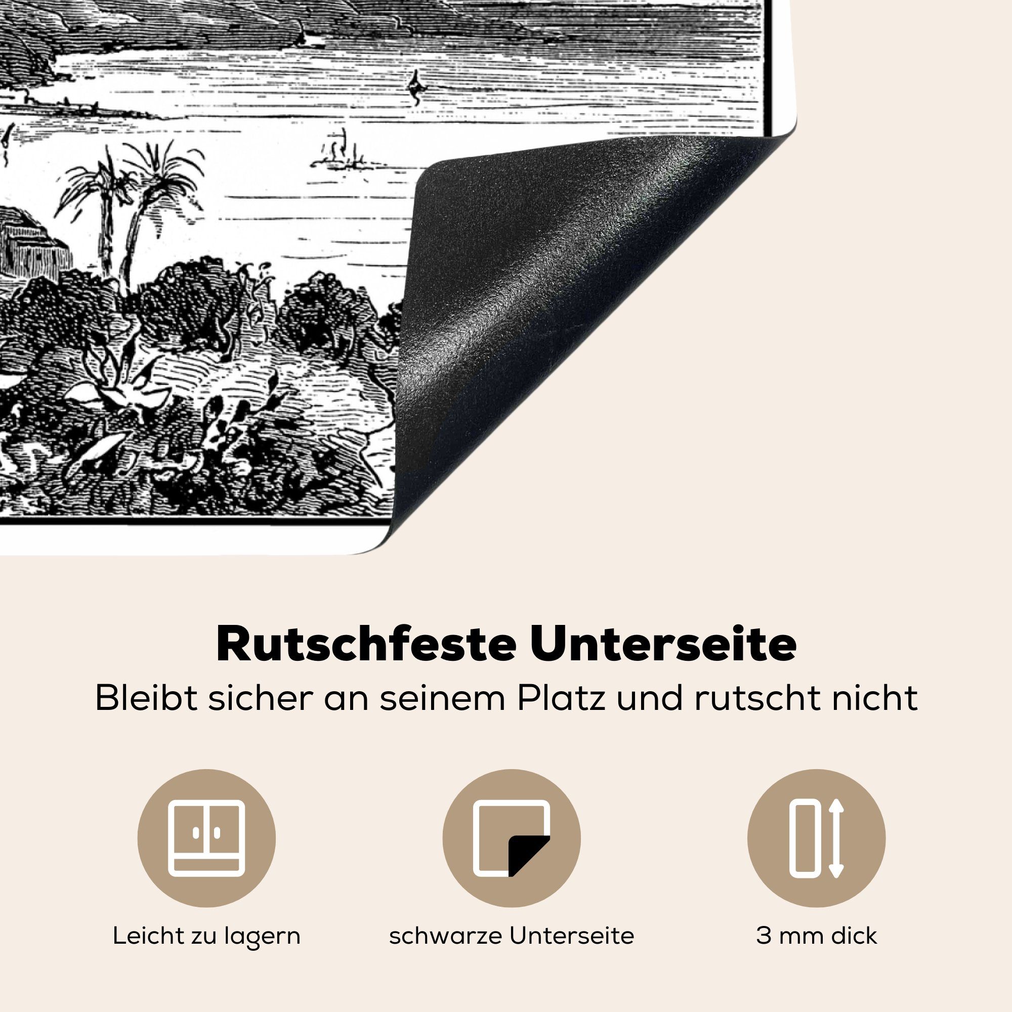 MuchoWow Ceranfeldabdeckung (1 Kanarischen Inseln, Mobile schwarz-weiße Illustration der Herdblende-/Abdeckplatte 70x52 cm, Arbeitsfläche Eine nutzbar, Vinyl, tlg),