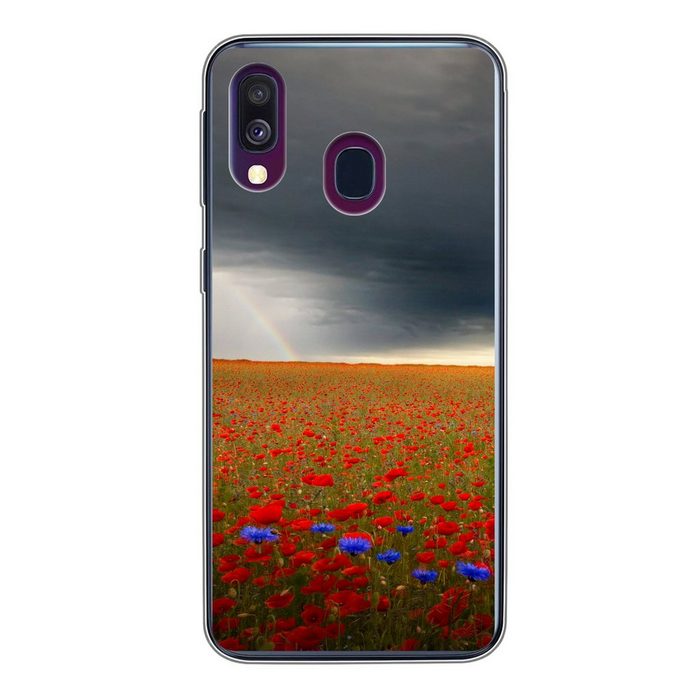 MuchoWow Handyhülle Blumen - Rot - Grau Handyhülle Samsung Galaxy A40 Smartphone-Bumper Print Handy