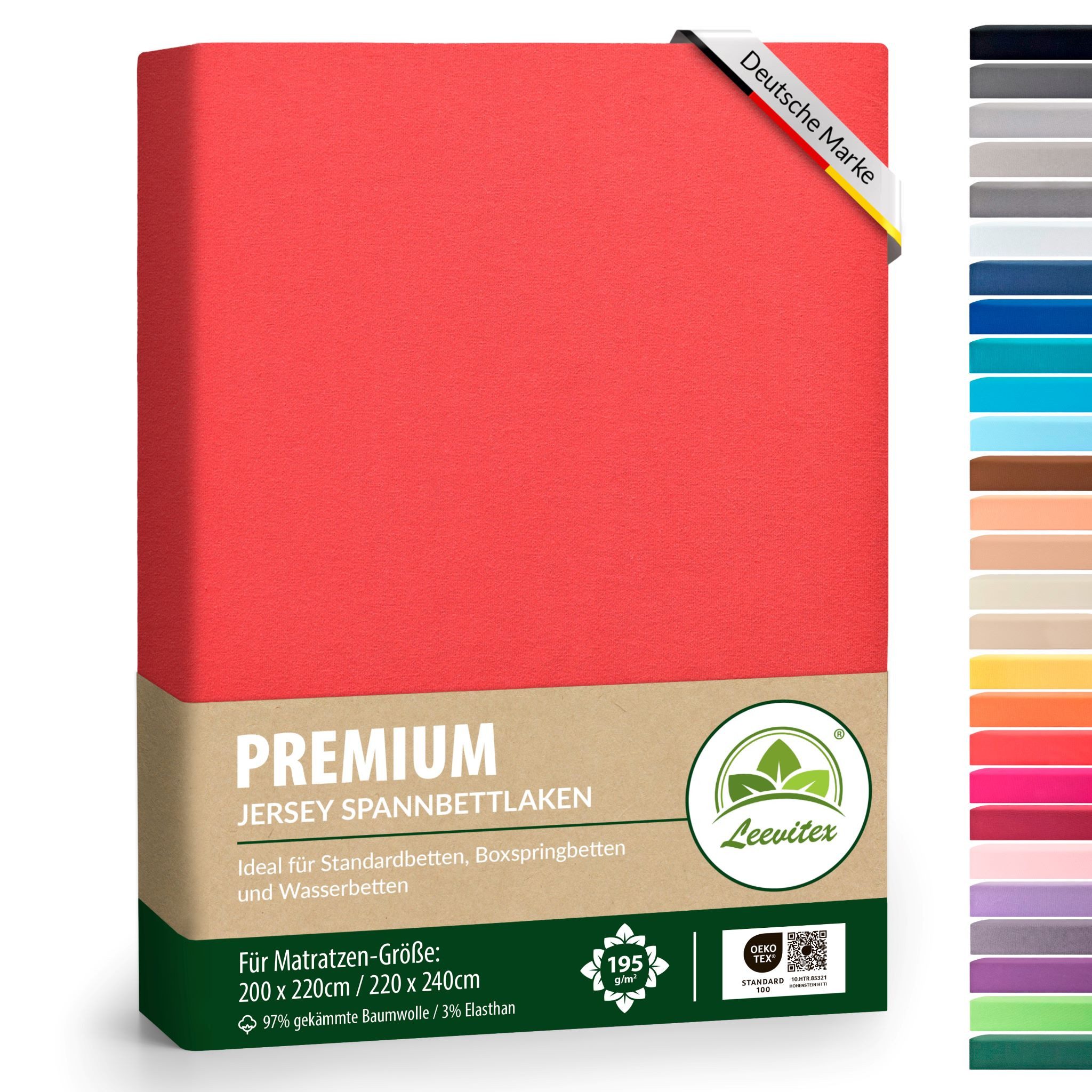 leevitex® Spannbettlaken in Übergrößen, Stoffgewicht 195 g/m², 40 cm Steghöhe, Jersey-Elasthan, Gummizug: rundum, (1 Stück), verschiedene Farben, OEKO-TEX® STANDARD 100 zertifiziert