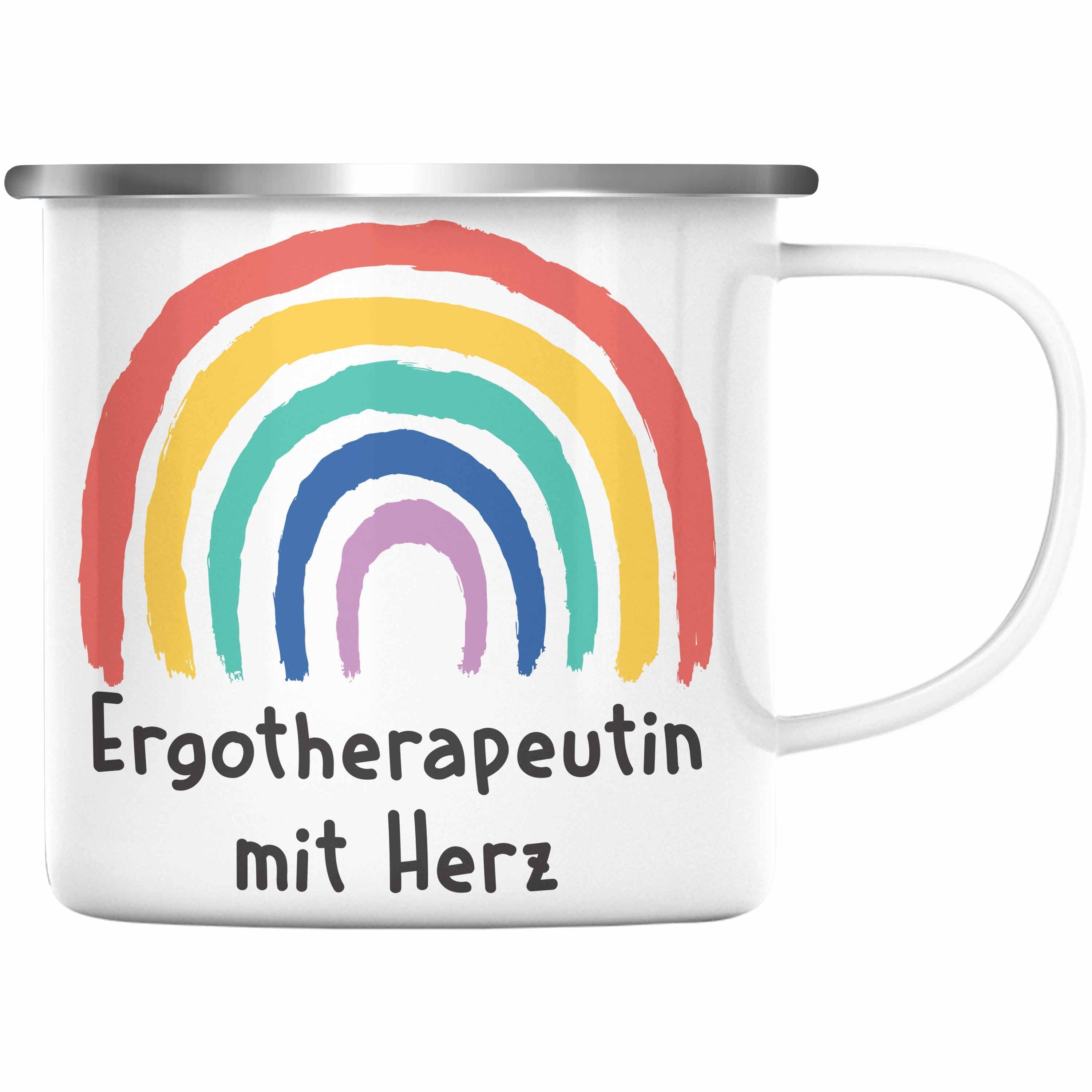 Trendation Geschenk Ergotherapeutin mit Dankeschön Thermotasse Silber Herz Emaille Zubehör - Tasse mit Tasse Spruch Trendation KaffeeEmaille