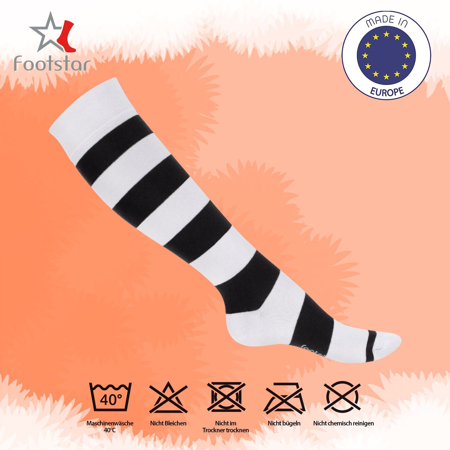 Kniestrümpfe Weiß Paar) geringelt Langsocken (6 Damen Footstar