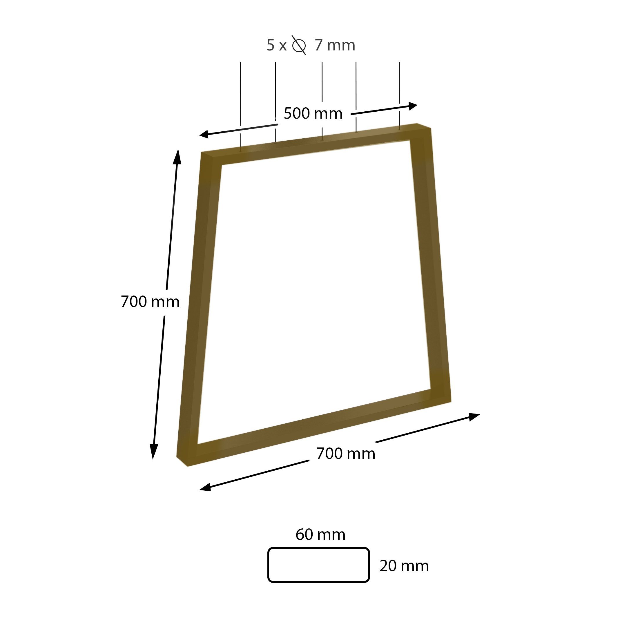 70cm Tischgestell sossai® Stahl (2-St), 60mm in 50cm x Tischkufen Rahmen: Trapez Gold Breit