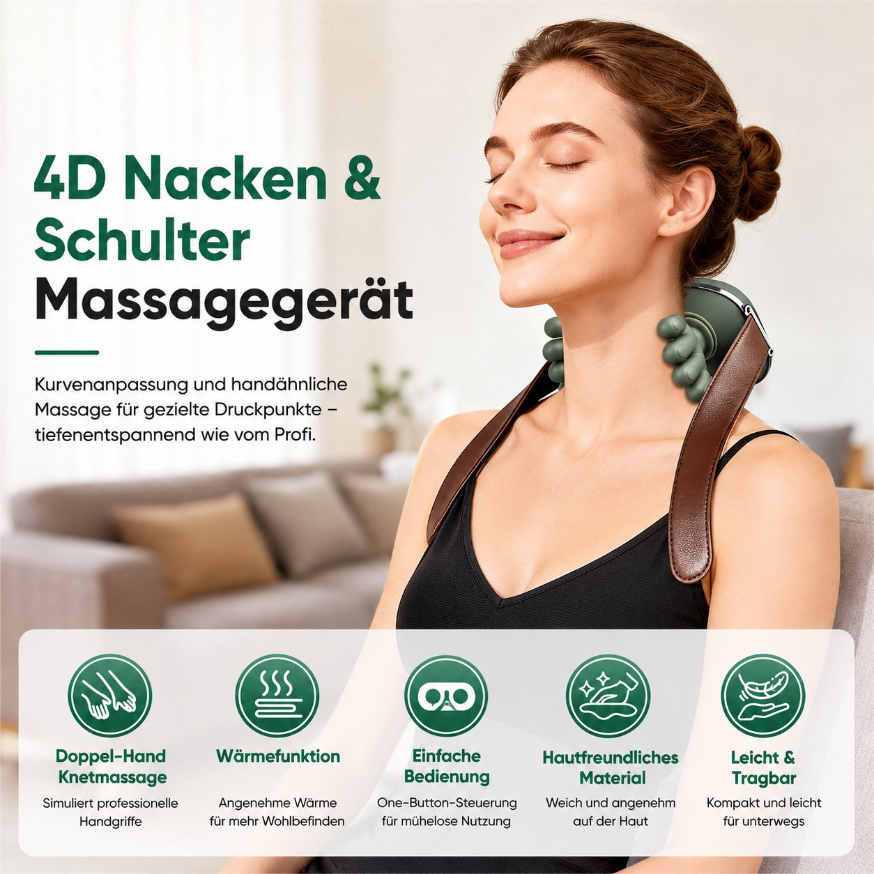 Toomoke Massagegerät Nackenmassagegerät mit Wärmefunktion,kabelloser Schultermassagegerät, 2 Wärmestufen,für Nacken, Schultern & Rücken, mit 10-Finger-Knetmassage, 3 Intensitätsstufen,2000mAh