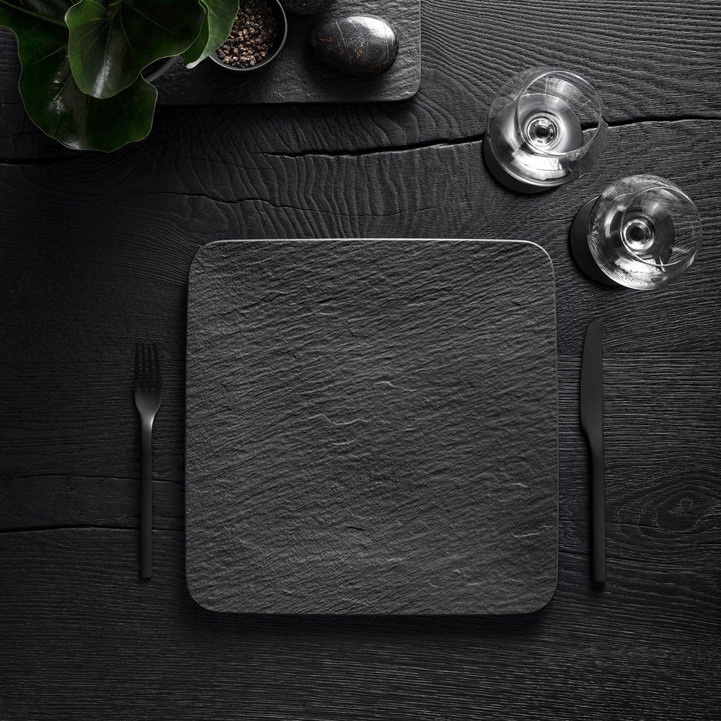Villeroy & Boch Speiseteller Manufacture PlatteQuadrat, (1 St), Premium Porcelain, mikrow.- & spülm.sicher, Made in Germany