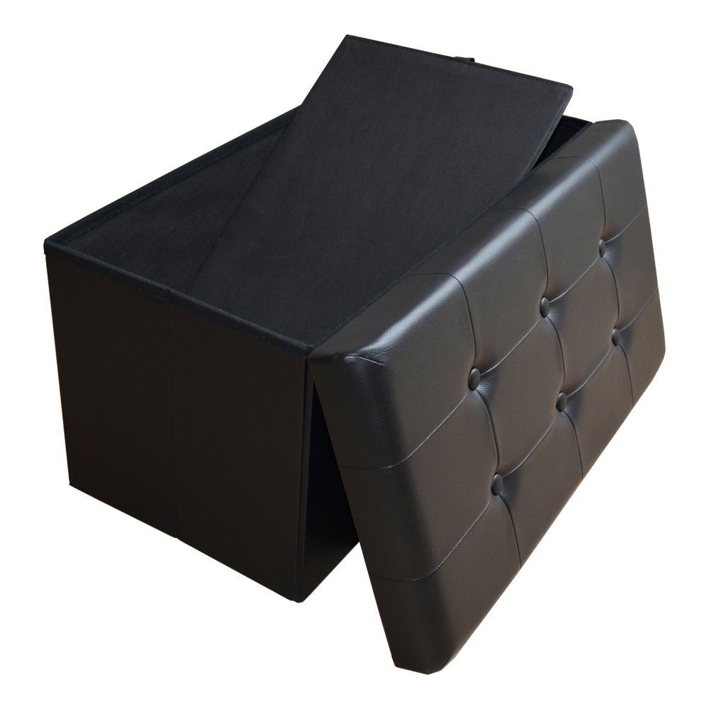 Sitzwürfel style Sitzbank 38 76 faltbare Sitztruhe * gepolstert 38 Stauraum Schwarz mit Schlafzimmer, aus Wohnzimmer home Sitzhocker Fußhocker, * Kunstleder), Deckel, (Aufbewahrungsbox mit für cm