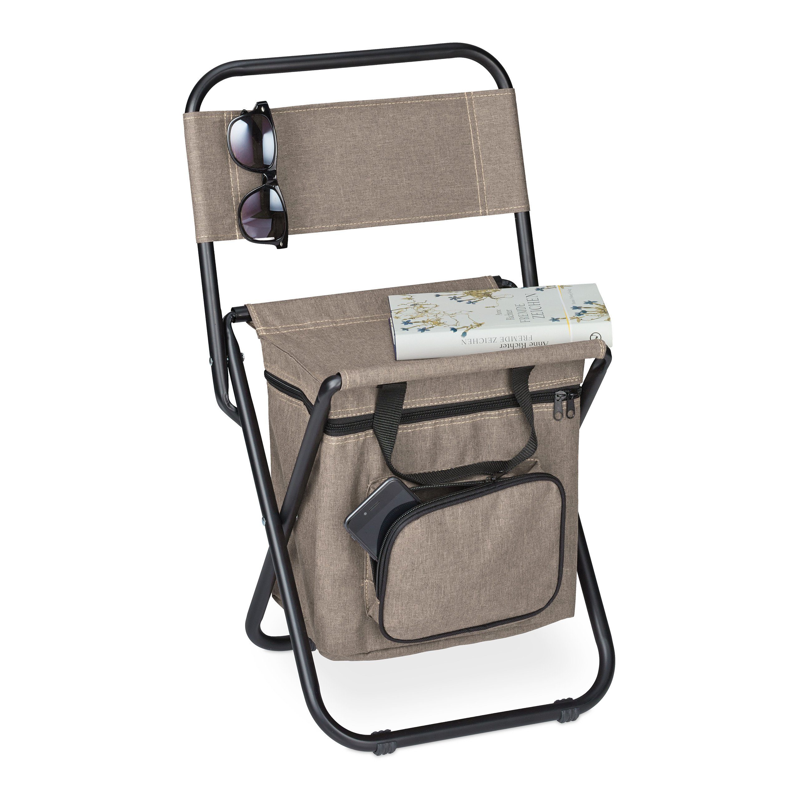 relaxdays Campinghocker Beiger Campinghocker mit Lehne