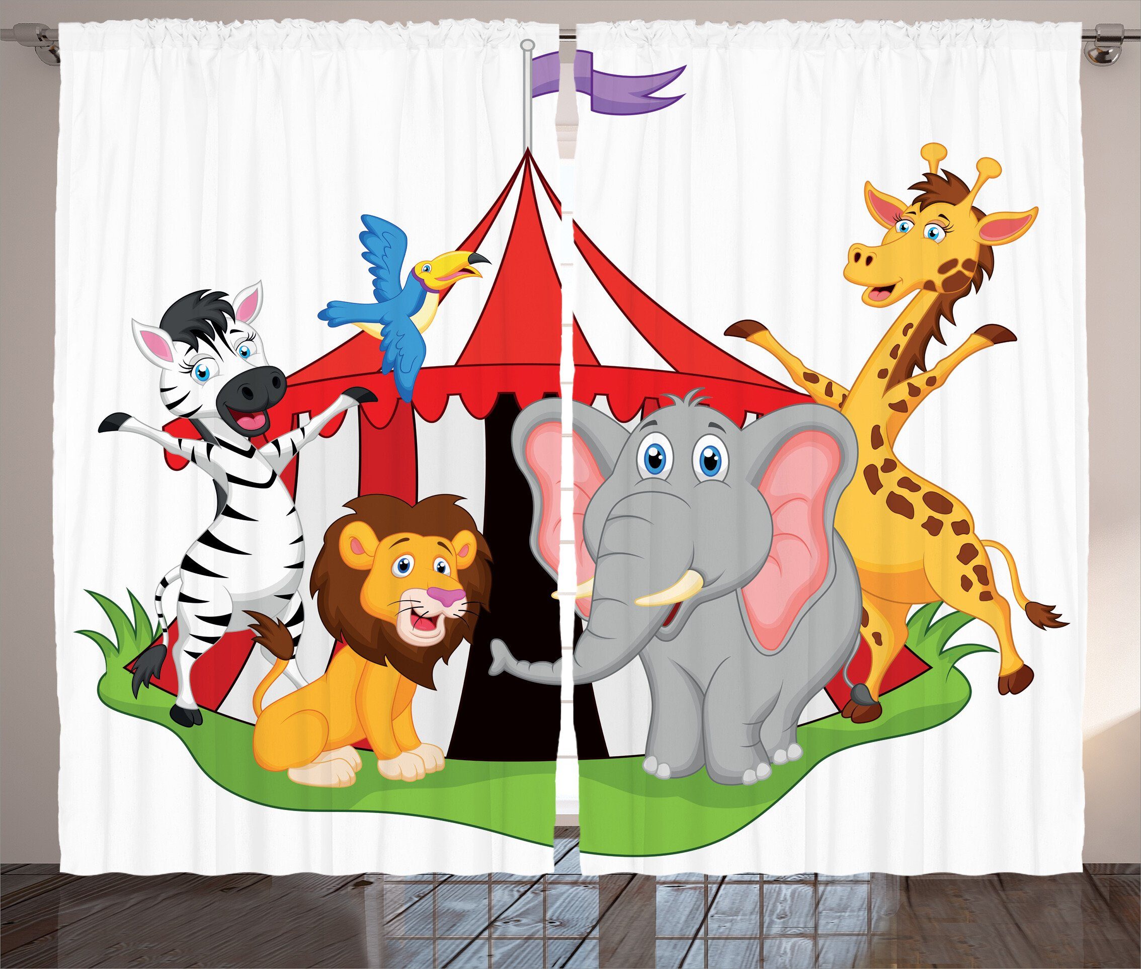 Gardine Vorhang und Mime Giraffe mit Zirkuszelt Schlaufen Haken, Kräuselband Tier Abakuhaus, Schlafzimmer