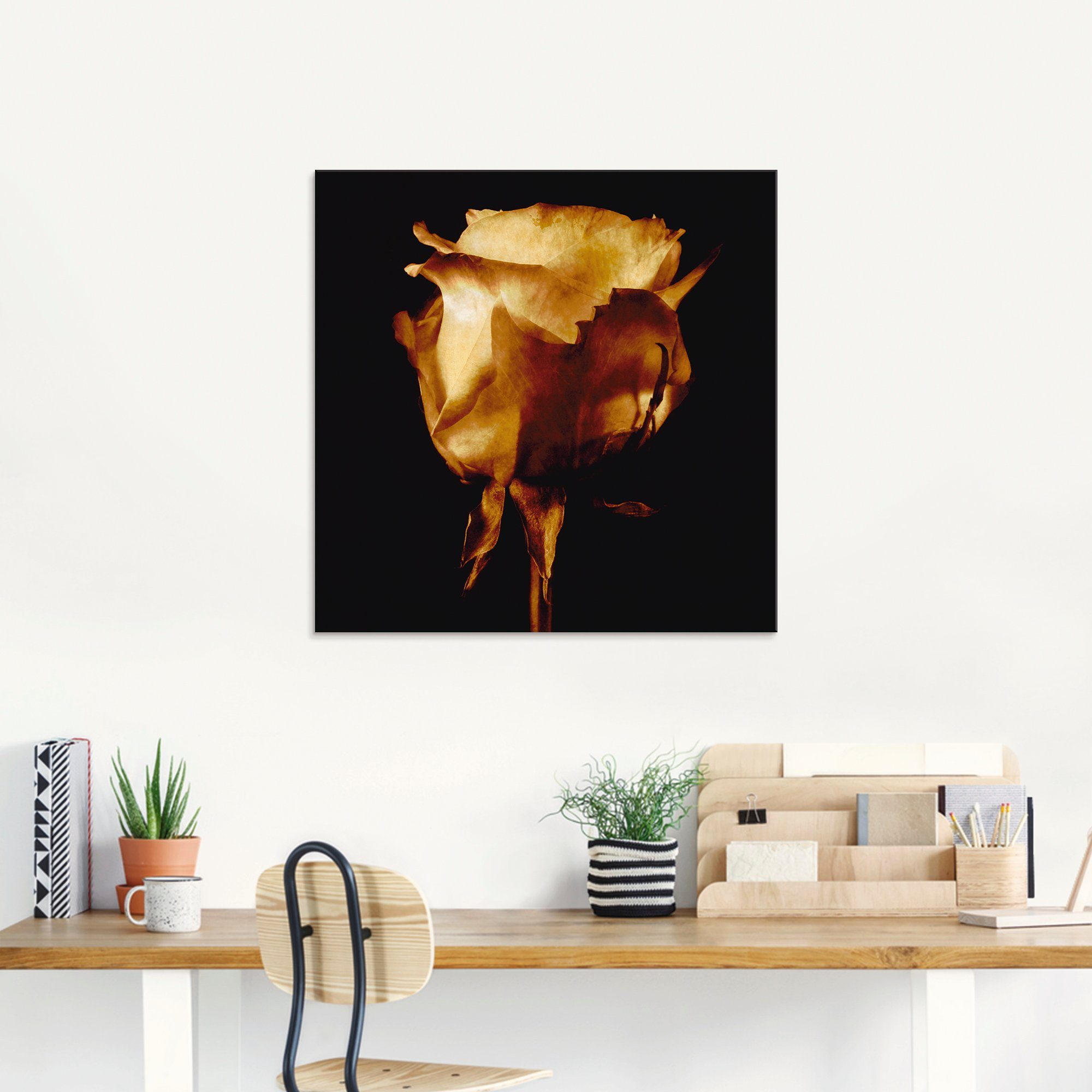 Artland Glasbild Vergoldete Rose, Blumen (1 St), in verschiedenen Größen