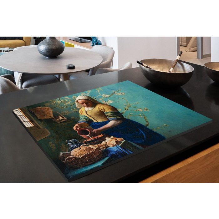 MuchoWow Herdblende-/Abdeckplatte Milchmädchen - Mandelblüte - Van Gogh - Vermeer - Gemälde - Alte Vinyl (1 tlg) induktionskochfeld Schutz für die küche Ceranfeldabdeckung VQ12603
