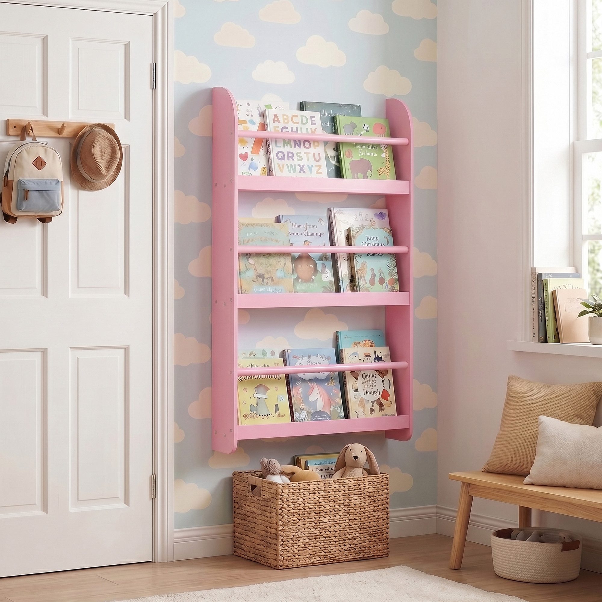 KOMFOTTEU Bücherregal Kinderbücherregal Kinderregal Wandregal, mit 4 Fächern, 56 x 12 x 107 cm