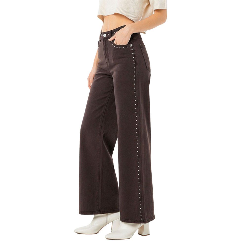 Ital-Design Dad-Jeans Damen Nieten-Jeans Straight Fit High Waist (91767211) Nieten Stretch High Waist Jeans in Braun