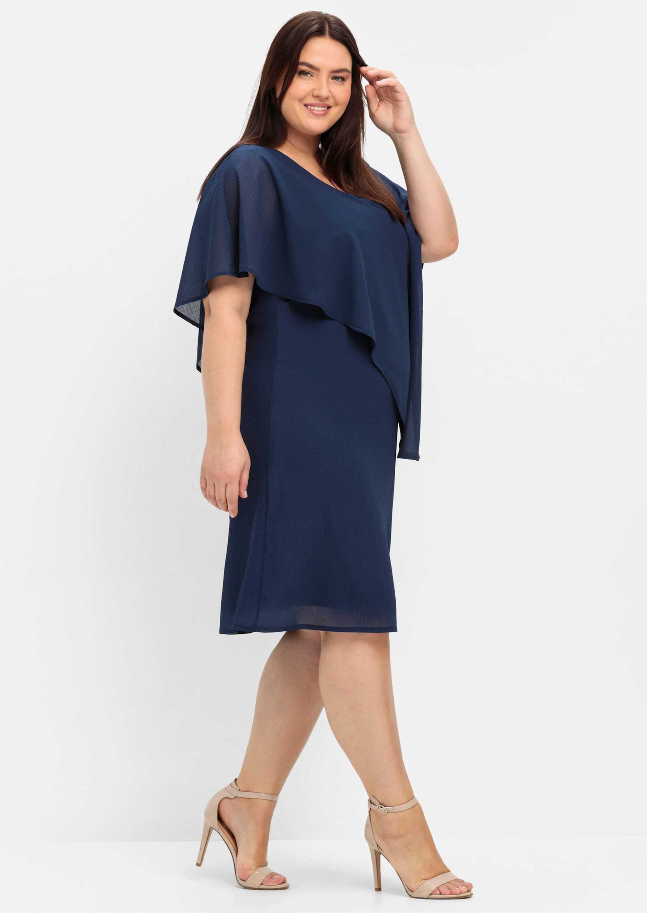 Sheego Etuikleid Cocktailkleid Ärmellos mit asymetrischem Cape