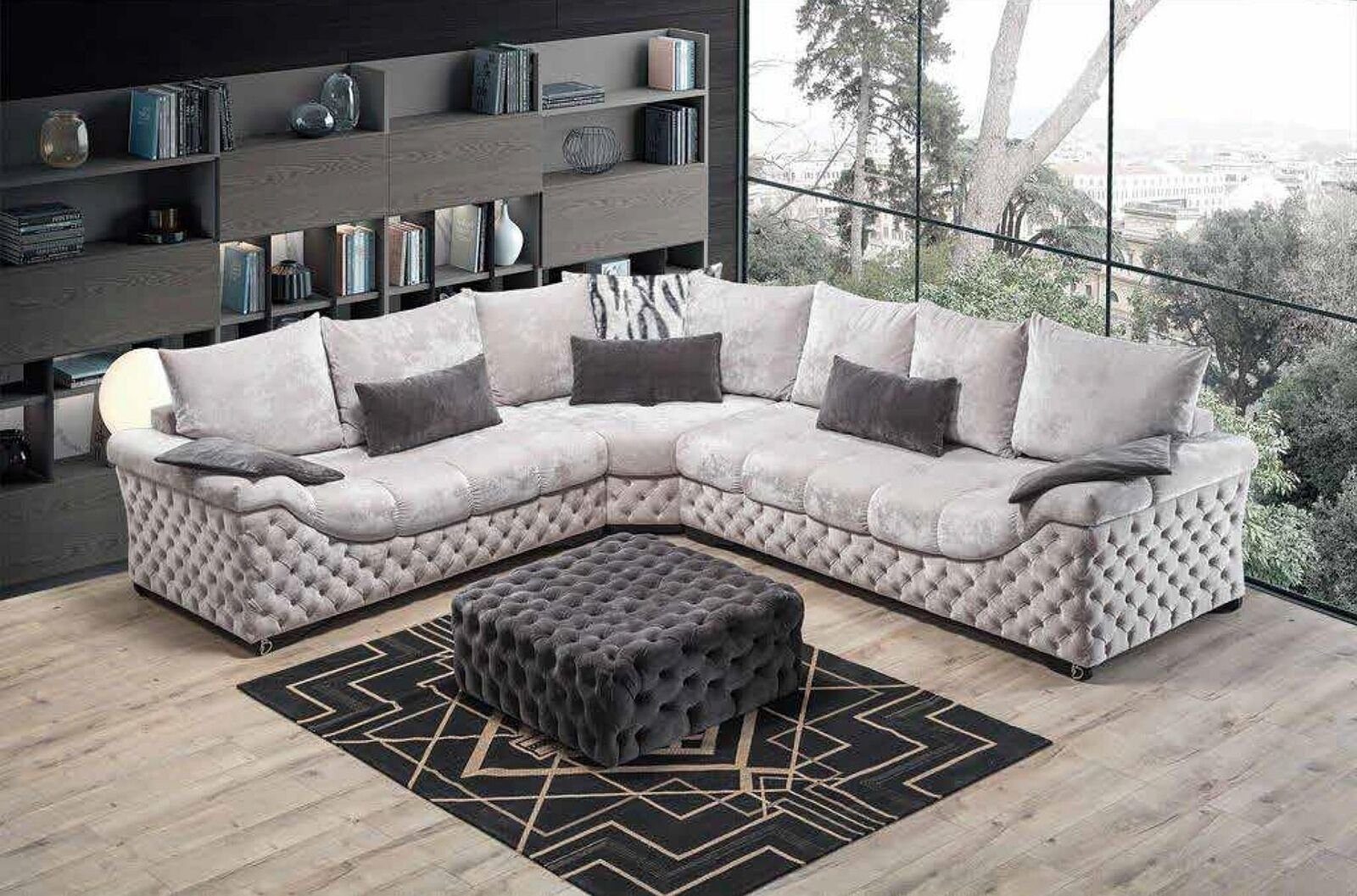 JVmoebel Ecksofa Ecksofa Beige Wohnzimmer mit Textil Design Holz Form, in Couch L Made Italy