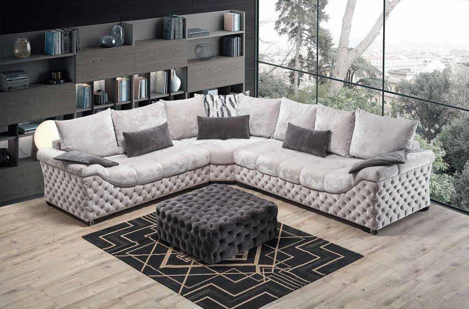 Holz L Italy mit Design Form, Ecksofa Made Wohnzimmer in Ecksofa Couch Textil Beige JVmoebel