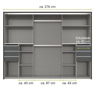 Lomadox Schlafzimmer-Set BRIXEN-43, (Spar-Set, 5-St), in graphit mit schwarz, Doppelbett 180x200cm mit Nachtschränken, LED