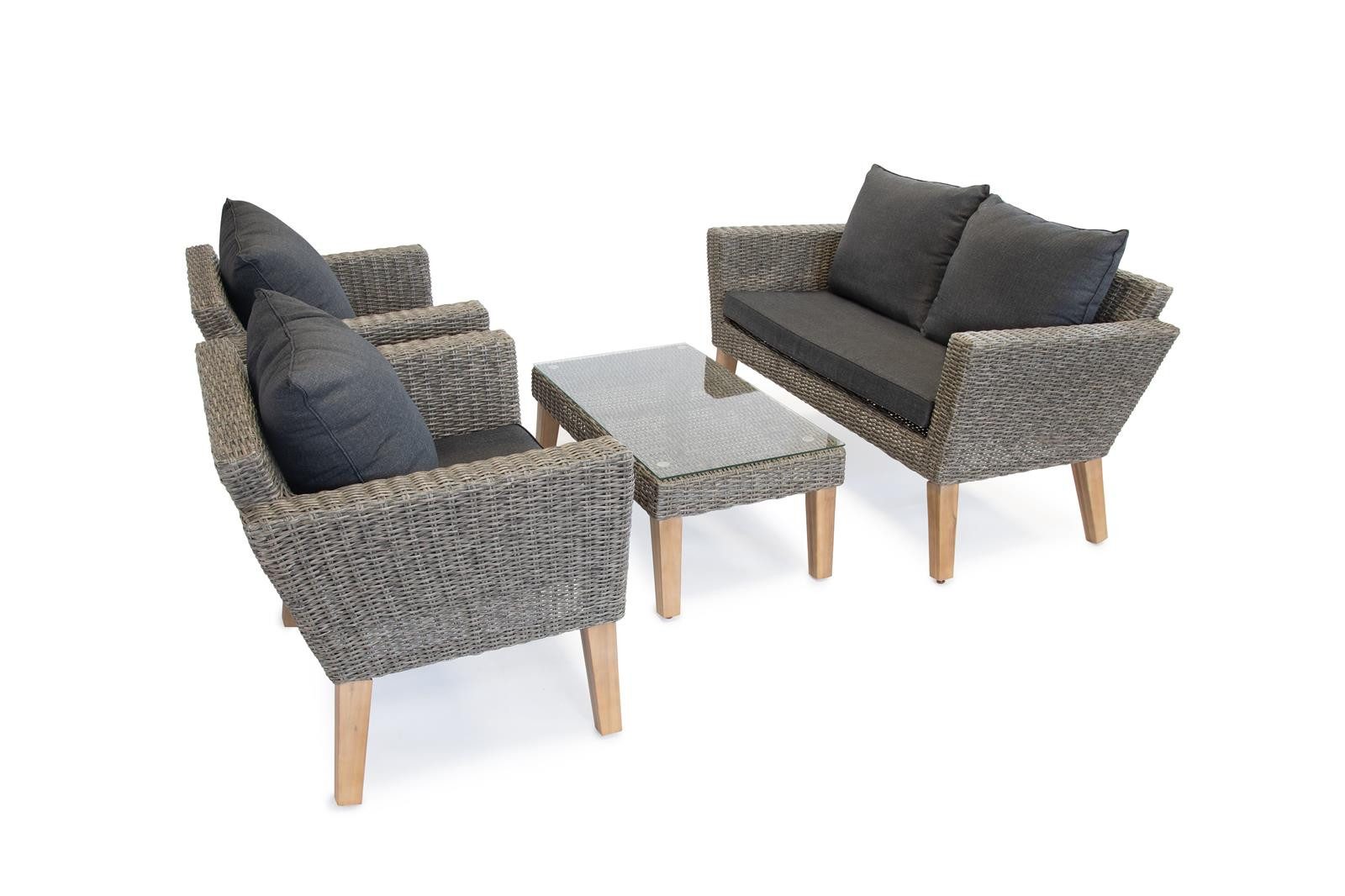 bellavista - Home&Garden® Gartenlounge-Set Garten Lounge Set Montecristo 4-tlg. Polyrattan anthrazit, (Set, 4-tlg., ein 2-Sitzer Gartensofa, zwei Sessel, ein Tisch), grau, Polyrattan, für 4 Personen, wetterfest, Garten, Terrasse, Balkon