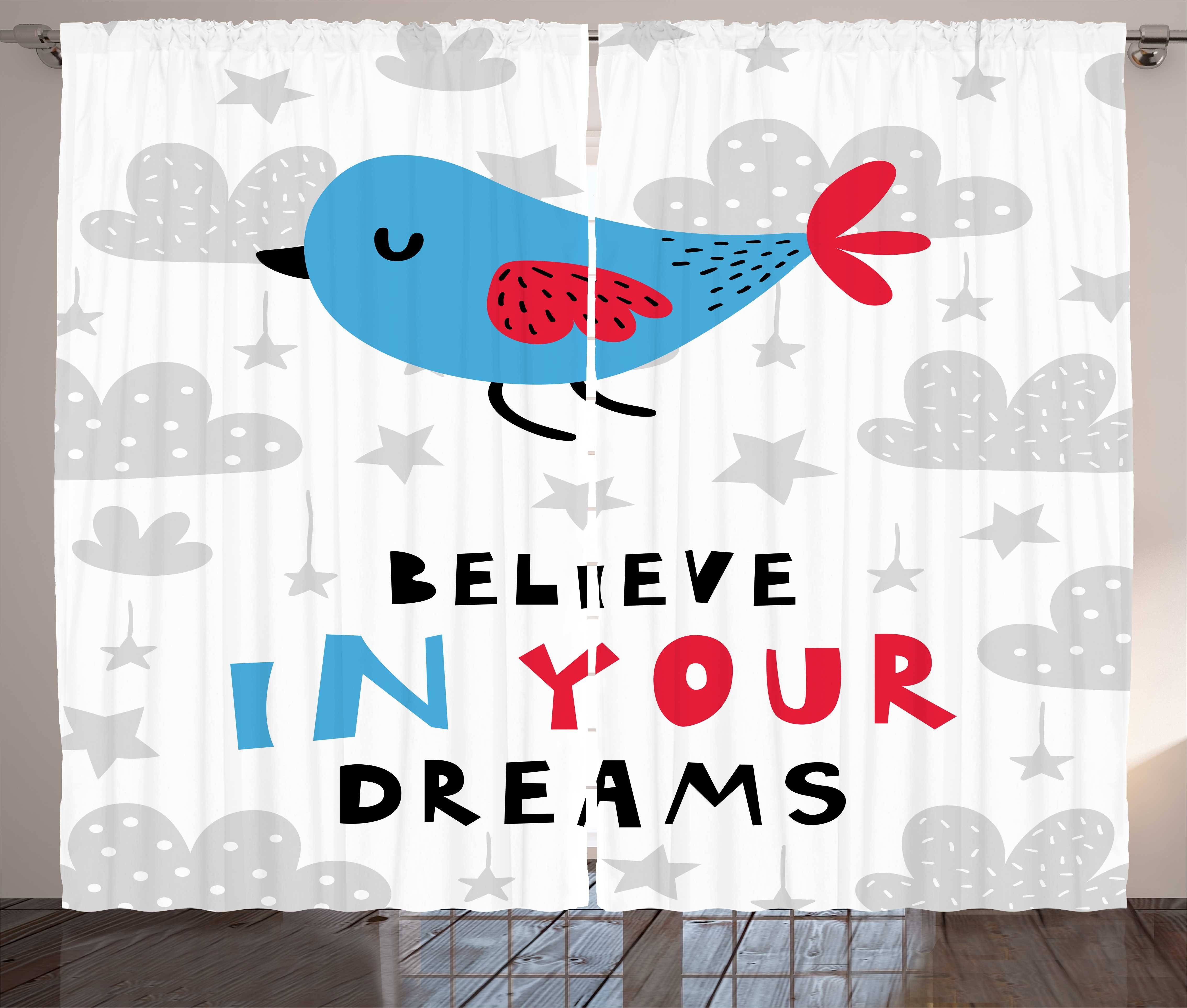 Gardine Schlafzimmer Kräuselband Vorhang mit Schlaufen und Haken, Abakuhaus, Zitat Glauben Sie an Ihre Träume Vogel