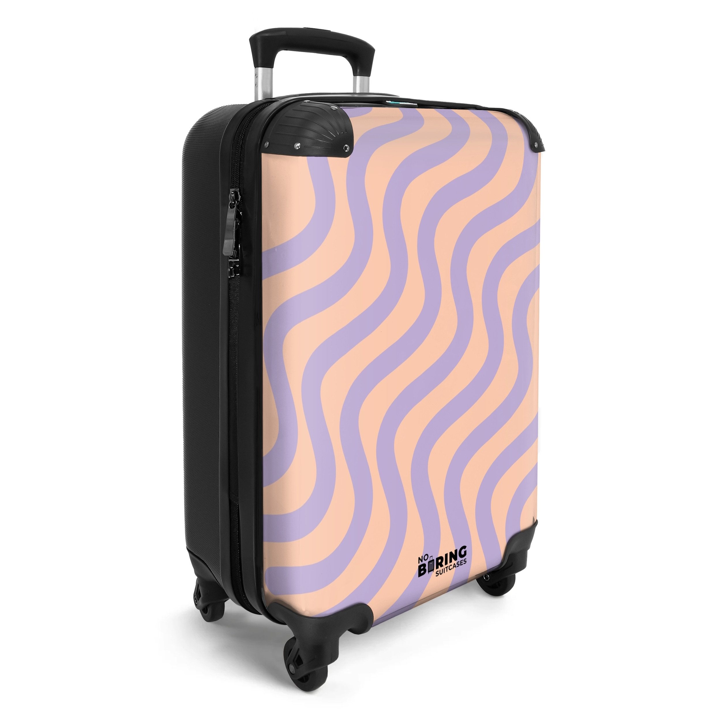 NoBoringSuitcases.com© Hartschalen-Trolley Rosa mit lila Wellenlinien günstig online kaufen