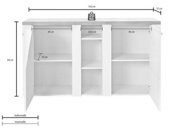 Helvetia Sideboard Larona (Larona, 1 St., Sideboard mit offenen Fächern), 155x37x85cm 2-türig Eiche Riviera