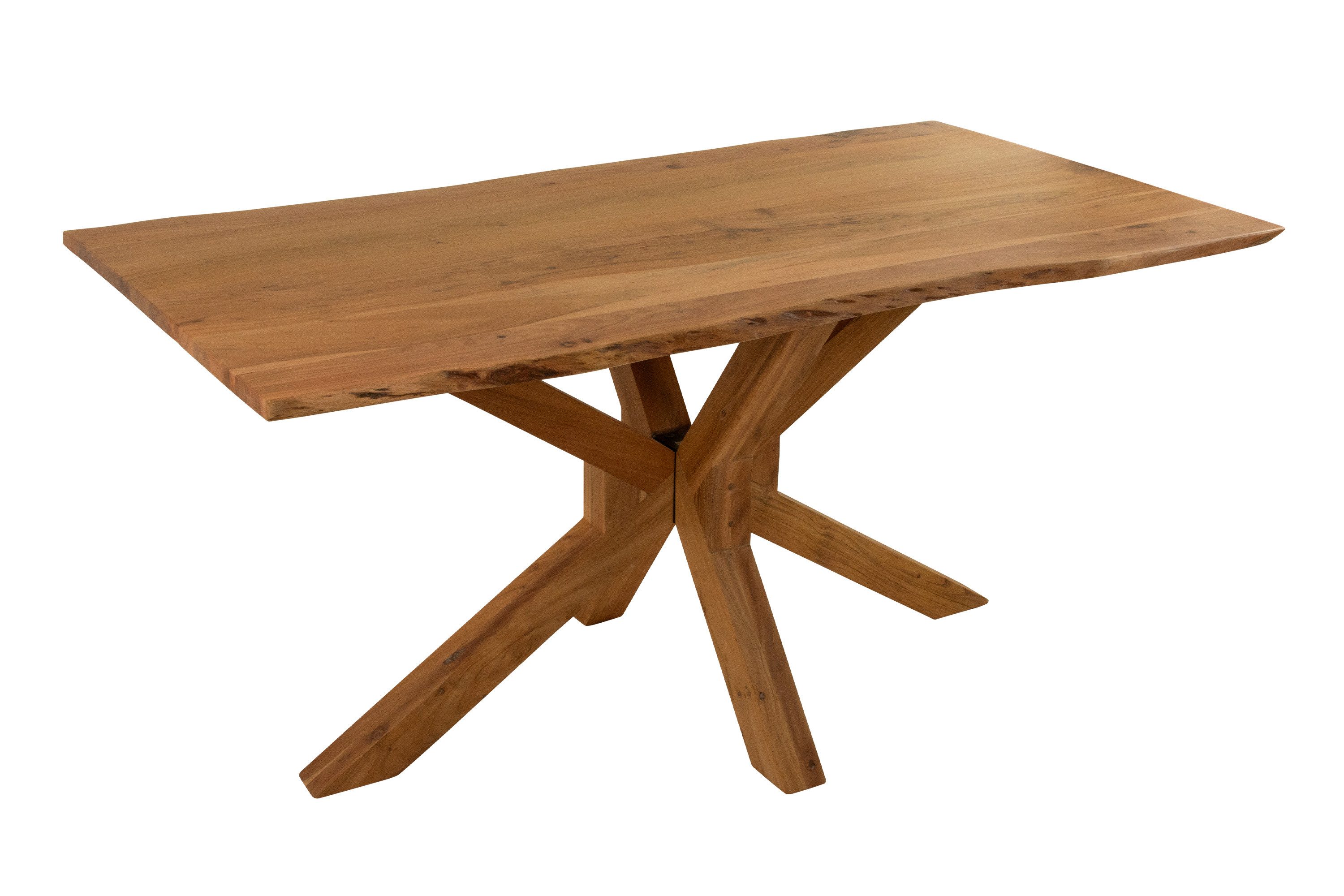 SAM® Esstisch Tabor, massives Akazienholz, Baumkante, Holzgestell Spider-Form