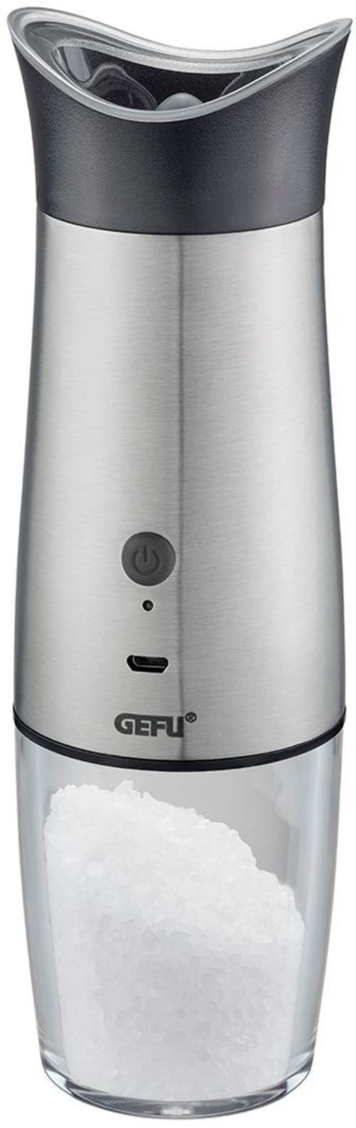 GEFU Salz-/Pfeffermühle VELO elektrisch, (1 Stück), Kippsensor für automat. Mahlen, einstellbare Mahlstufen, LED-Anzeige