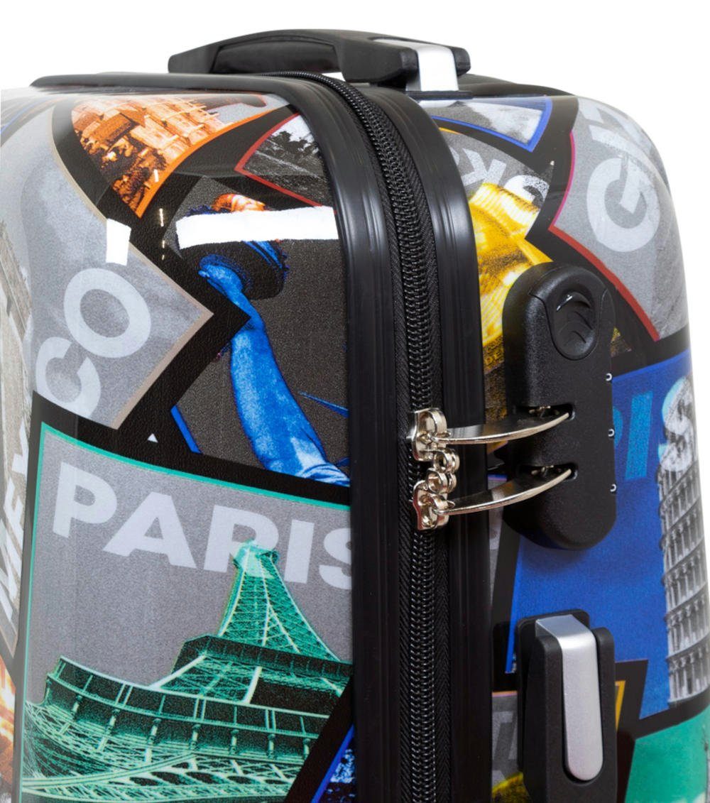 Warenhandel König Hartschalen-Trolley Tourist Attractions, 4 Rollen, mit Motiv, Dehnfalte für Gr. L und XL, Polycarbonat