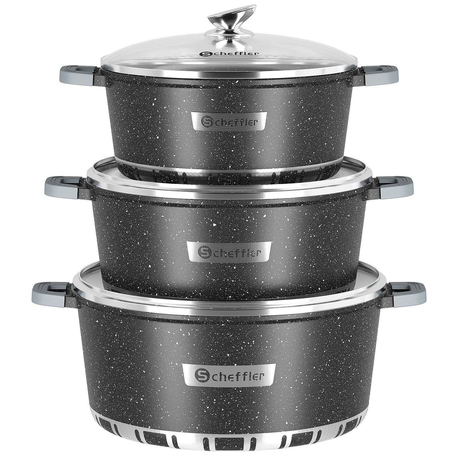 Scheffler Topf-Set 6/8-tlg Kochtopf Set Induktions Antihaftbeschichtung Töpfe Set, Aluminium (Töpfe in mehreren Größen, Topfset), Aluminium Topf