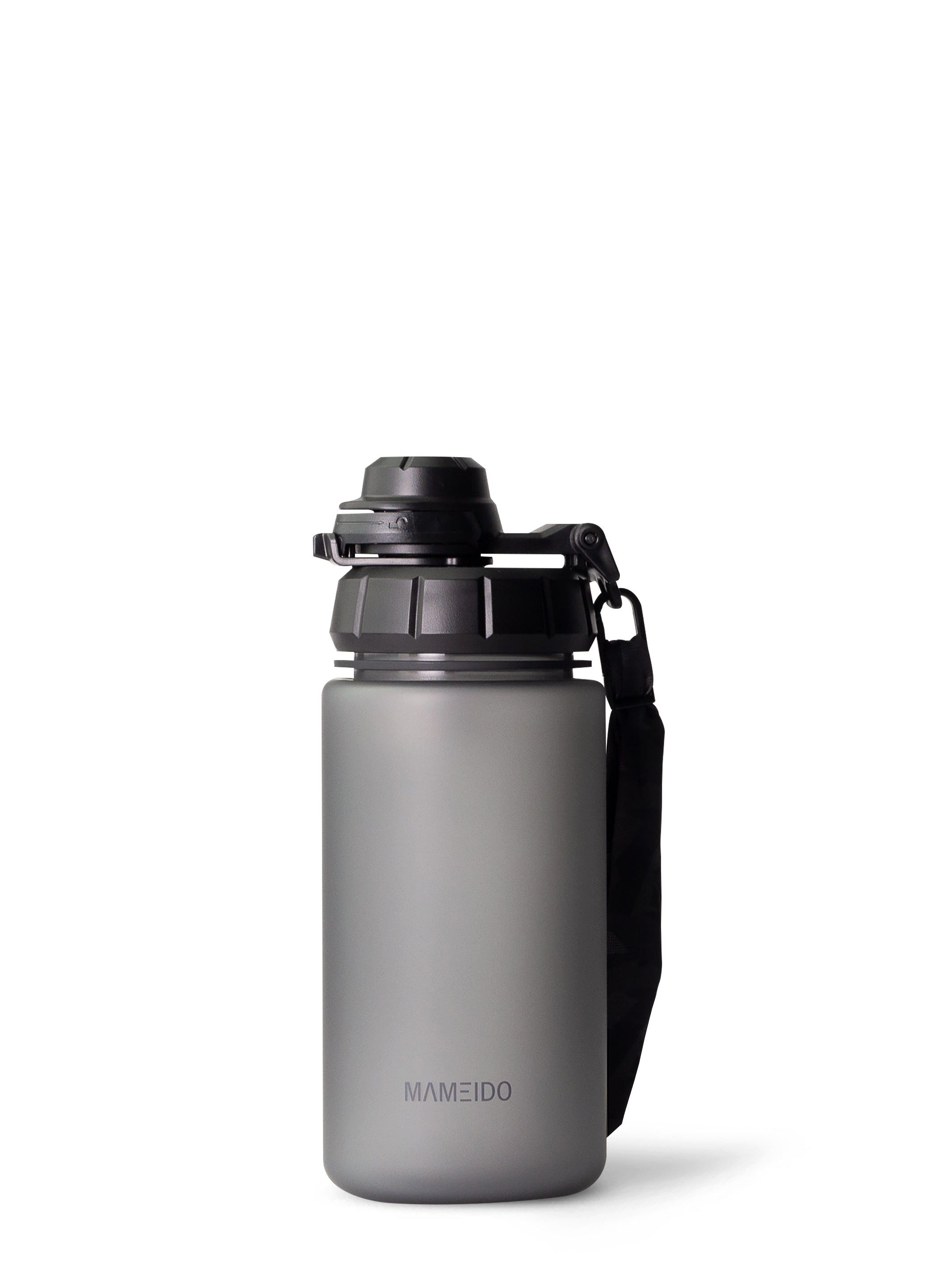 MAMEIDO Trinkflasche, mit 2-in-1 Deckel, Zeitmarkierung, Handschlaufe in 0,5l, 1l, 1,5l & 2l