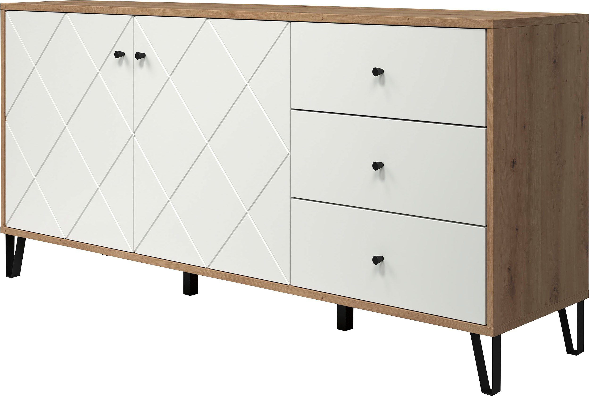 Places of Style Sideboard Tarragona, Sideboard, 2 Türen, 3 Schubkasten & Soft-Close - (B/T/H) 183/40/76 cm