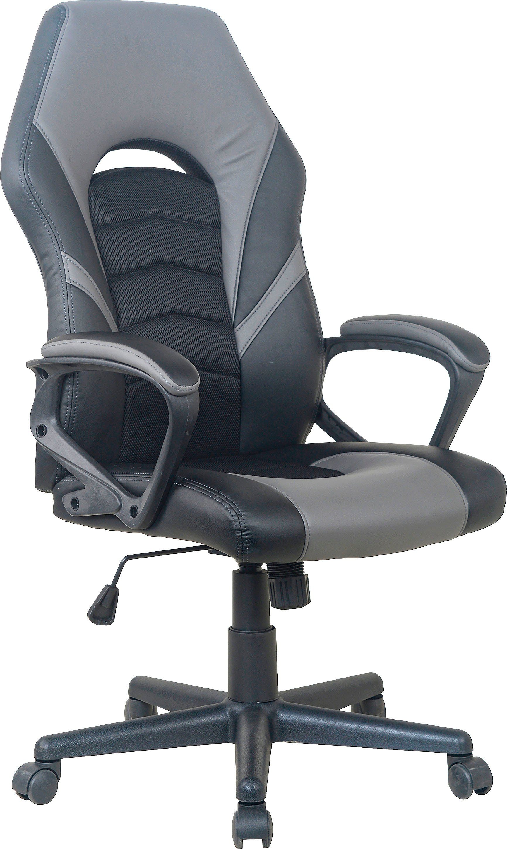 byLIVING Gaming-Stuhl Freeze, verstellbarer Schreibtischstuhl, Wippmechanik mit Härtegradeinstellung schwarz / grau | schwarz / grau