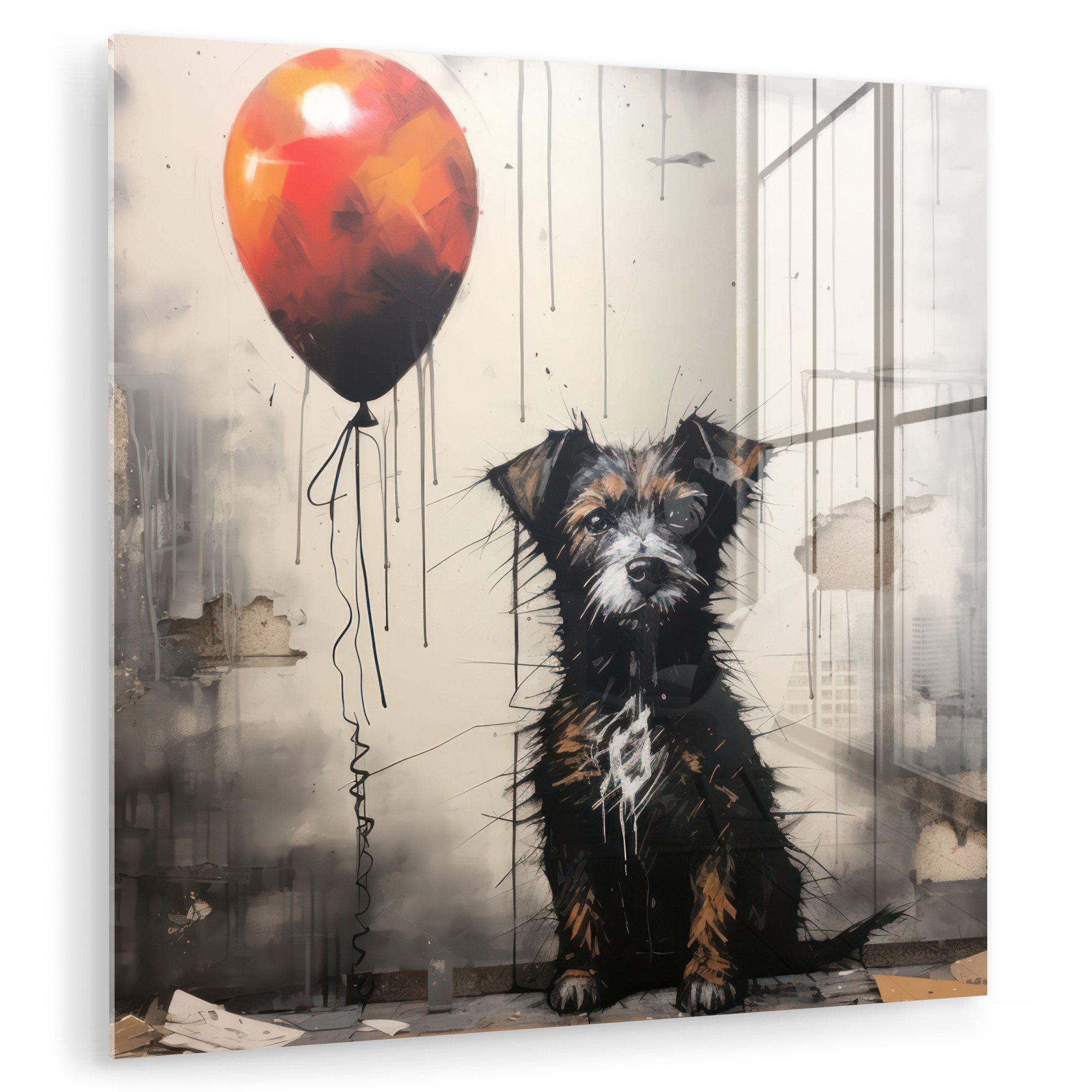Acrylglasbild Graffiti - Hund - Luftballon - Tiere