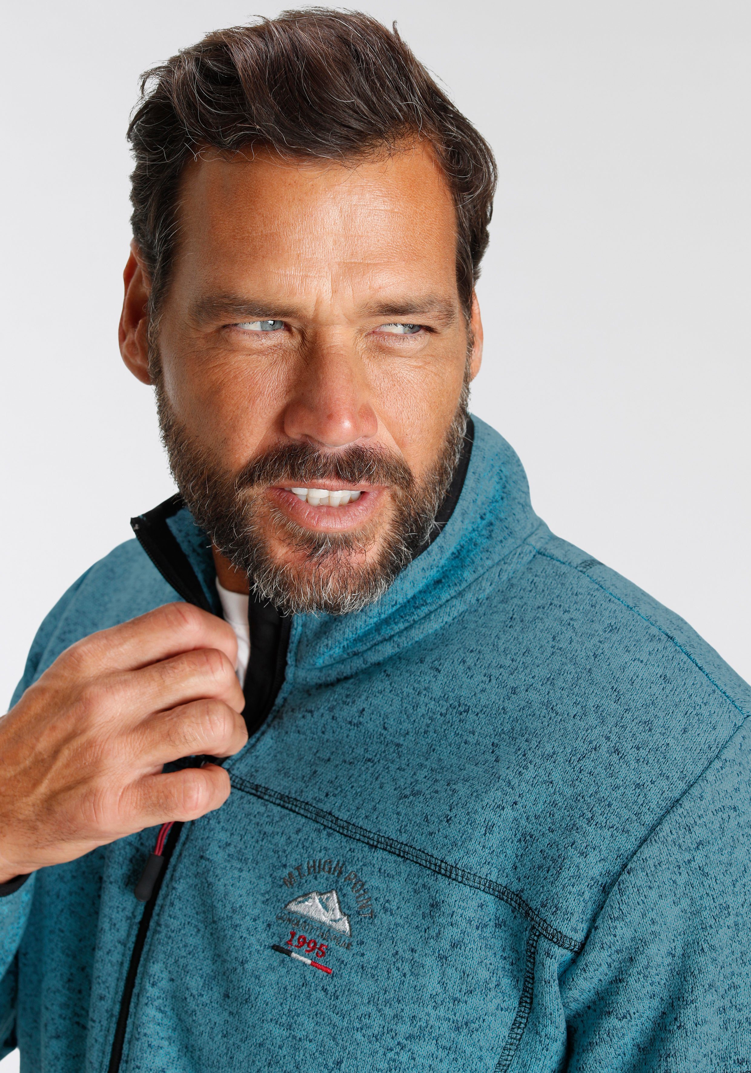 Man's World Strickfleecejacke für die Übergangszeit, mit Reißverschlusstaschen, mit Stehkragen