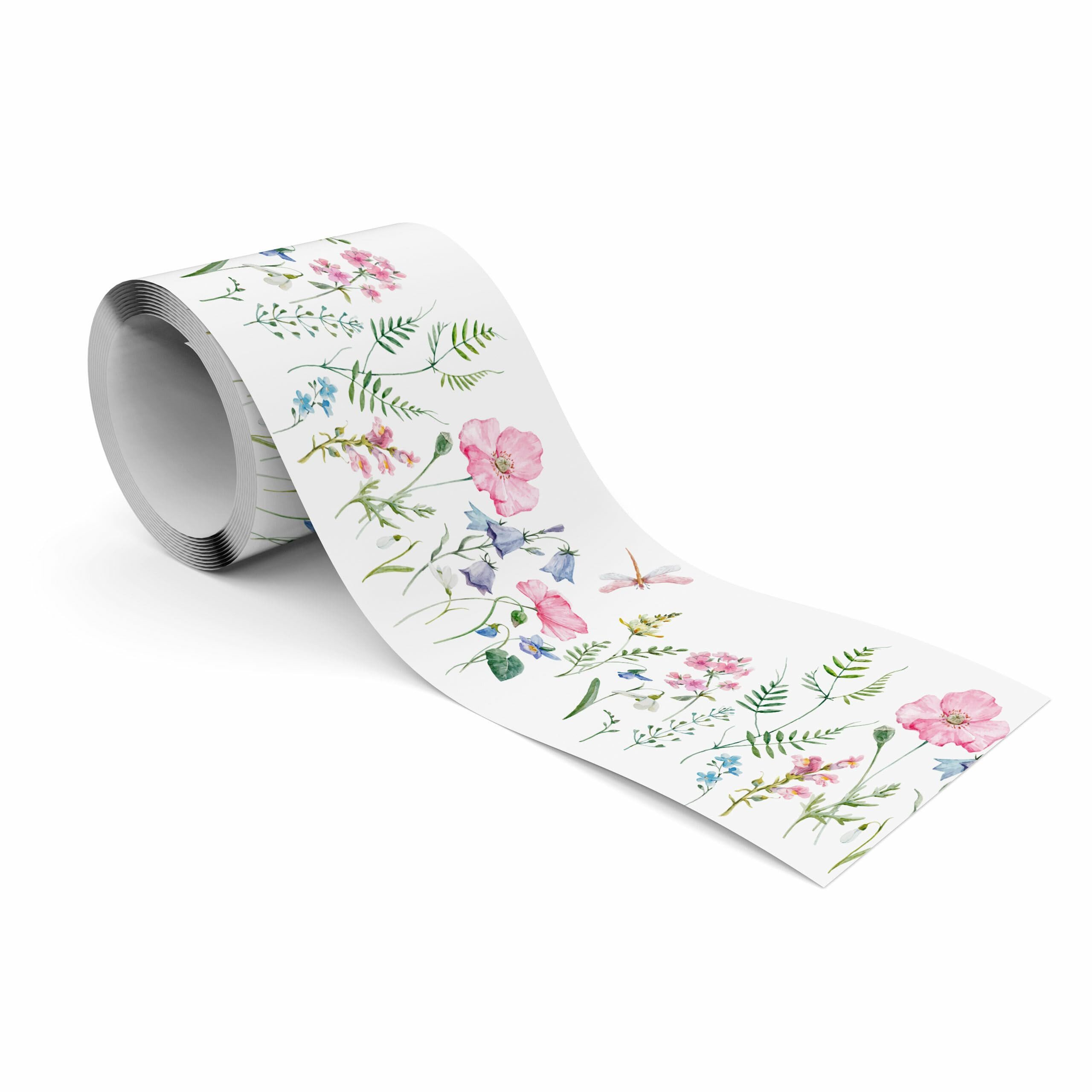 Muralo Bordüre Wandbordüre selbstklebend Blumen – Tapetenbordüre Wohnzimmer, floral, Kleine Wildblumen in Rosa und Blau, 10 x 300 cm, abwischbar