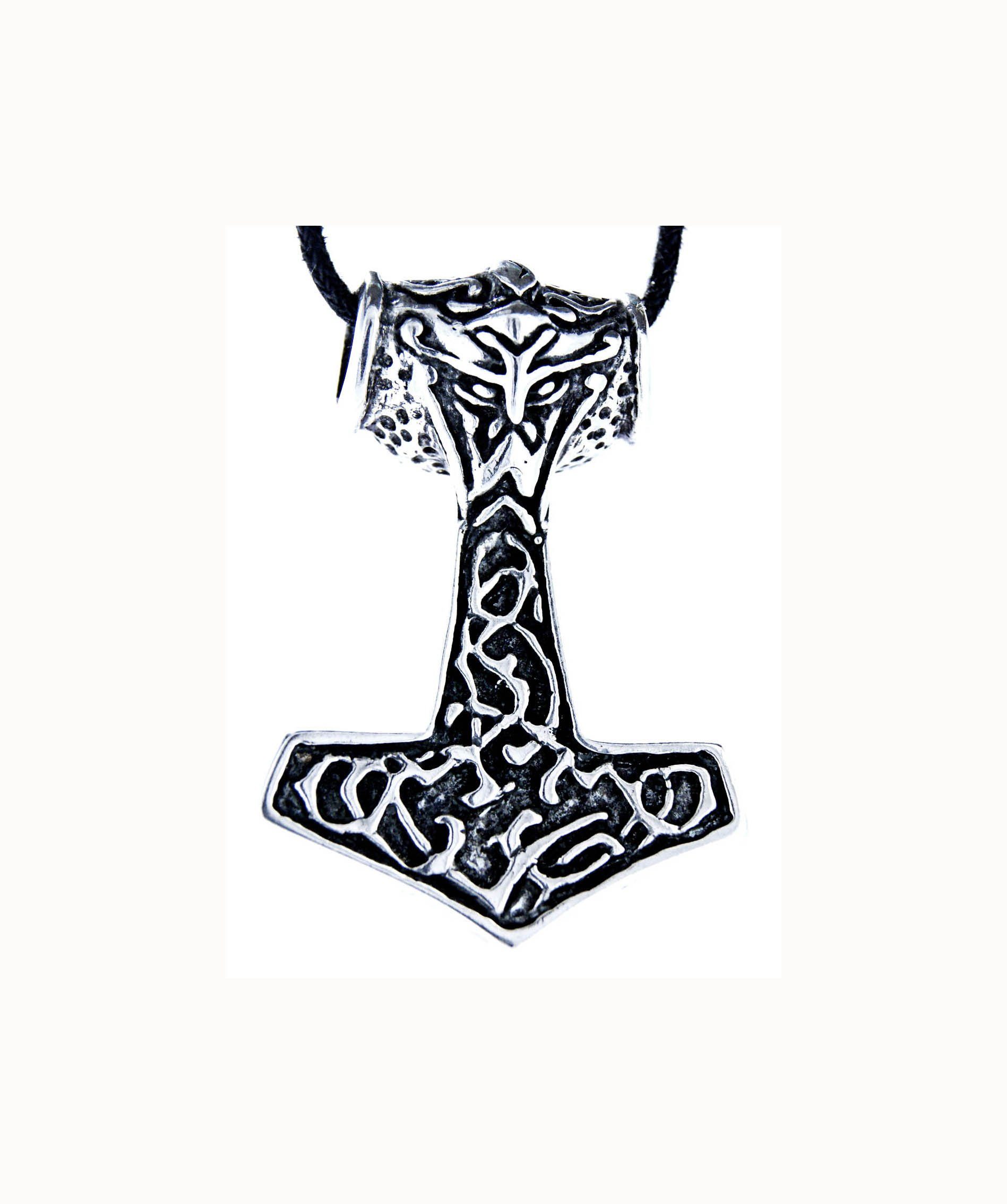 Thor 925 Thorhammer Kettenanhänger Leather großer Thorshammer Kiss Anhänger Silber of Mjölnir