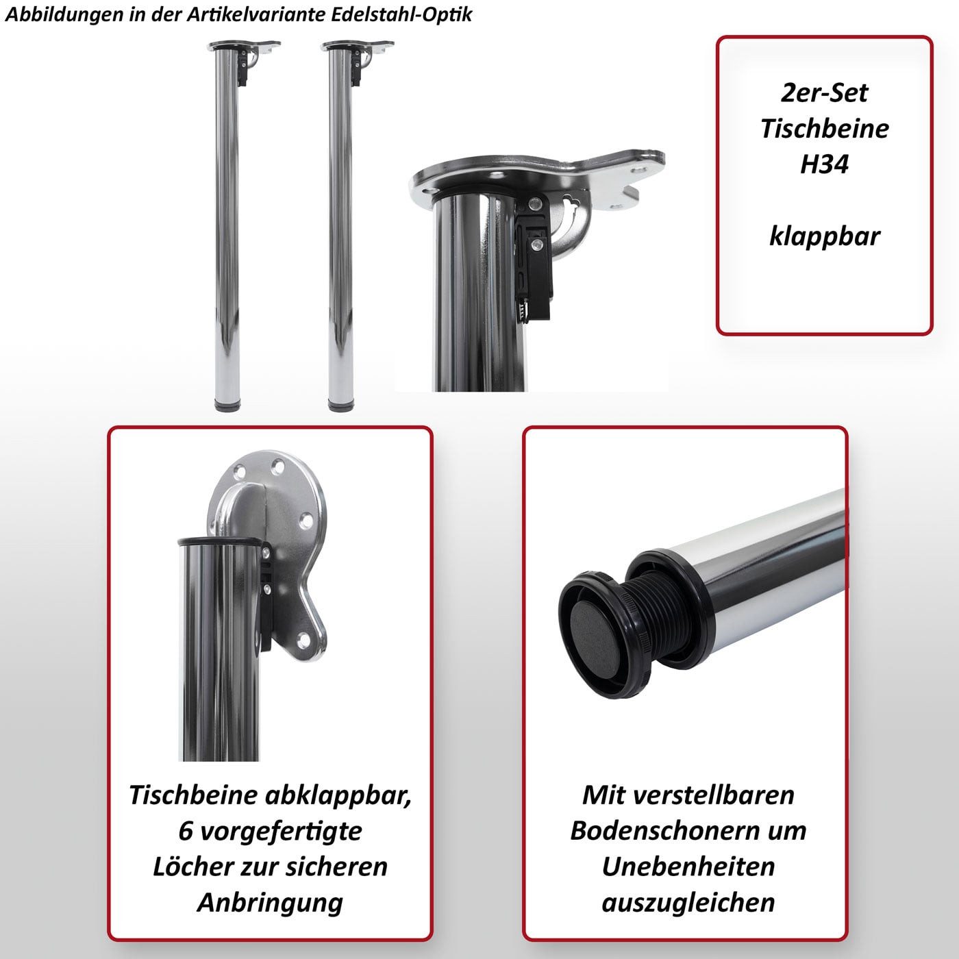 MCW Tischgestell MCW-H34-T2 (Set, 2er), Tischbeine sind abklappbar