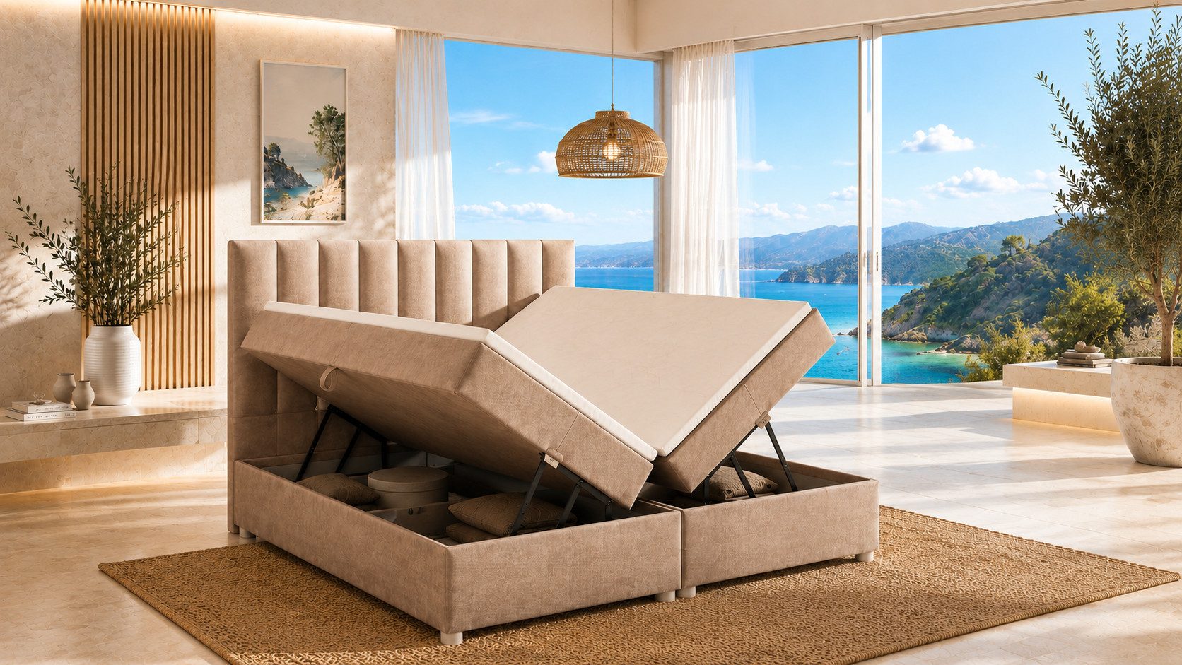 Best for Home Boxspringbett Trinity K-10 mit Stauraum & 7-Zonen Komfort – modern & funktional (Boxspringbett mit Matratze & Topper, 1-St., 140x200 160x200 180x200 200x200 cm), 7-Zonen-Bonellfederkernmatratze (18 cm, H3)