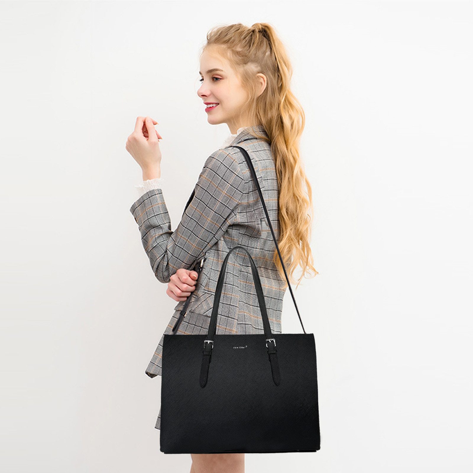 TAN.TOMI Aktentasche Große Business Handtasche Damen Leder Schultertasche Arbeit Schule, Bürotasche Damen 15 Zoll Notebooktasche mit 3 Fächern für Büro Schule