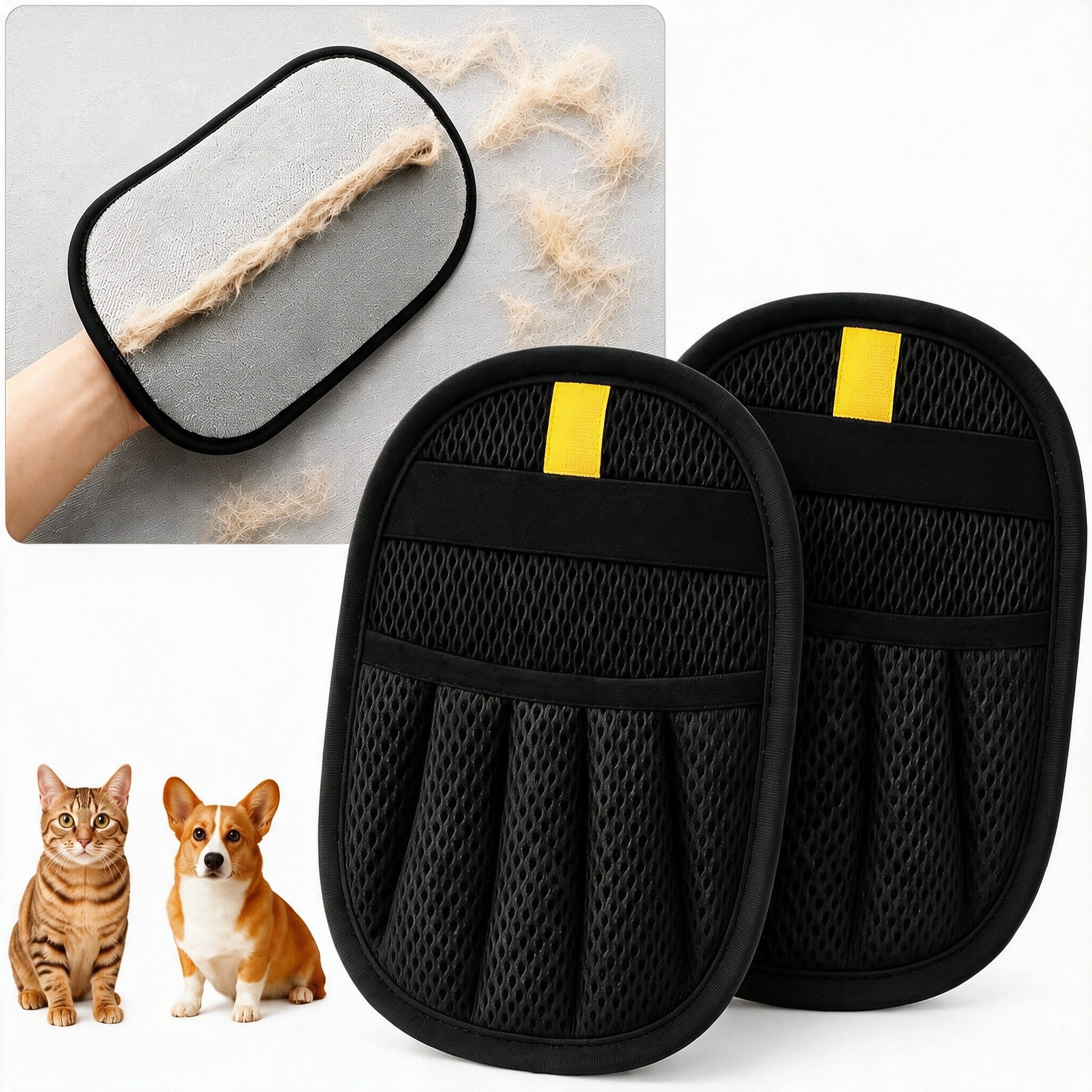 TUWENA Fellpflegehandschuh Tierhaarentferner Handschuh Fellmagnet 2er-Set für Sofa & Kleidung, Wiederverwendbar ersetzt Fusselrollen für gründliche Tierhaarreinigung