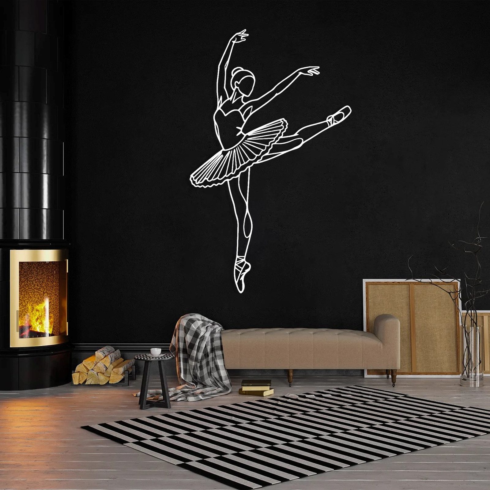 Jumpeak Wanddekoobjekt Wanddekoration mit Balletttänzerinnen, Tanz, Eleganz, Linienkunst, Metall, 4 Farben, 3Größen, Wanddekoration für das Wohnzimmer,Romantik